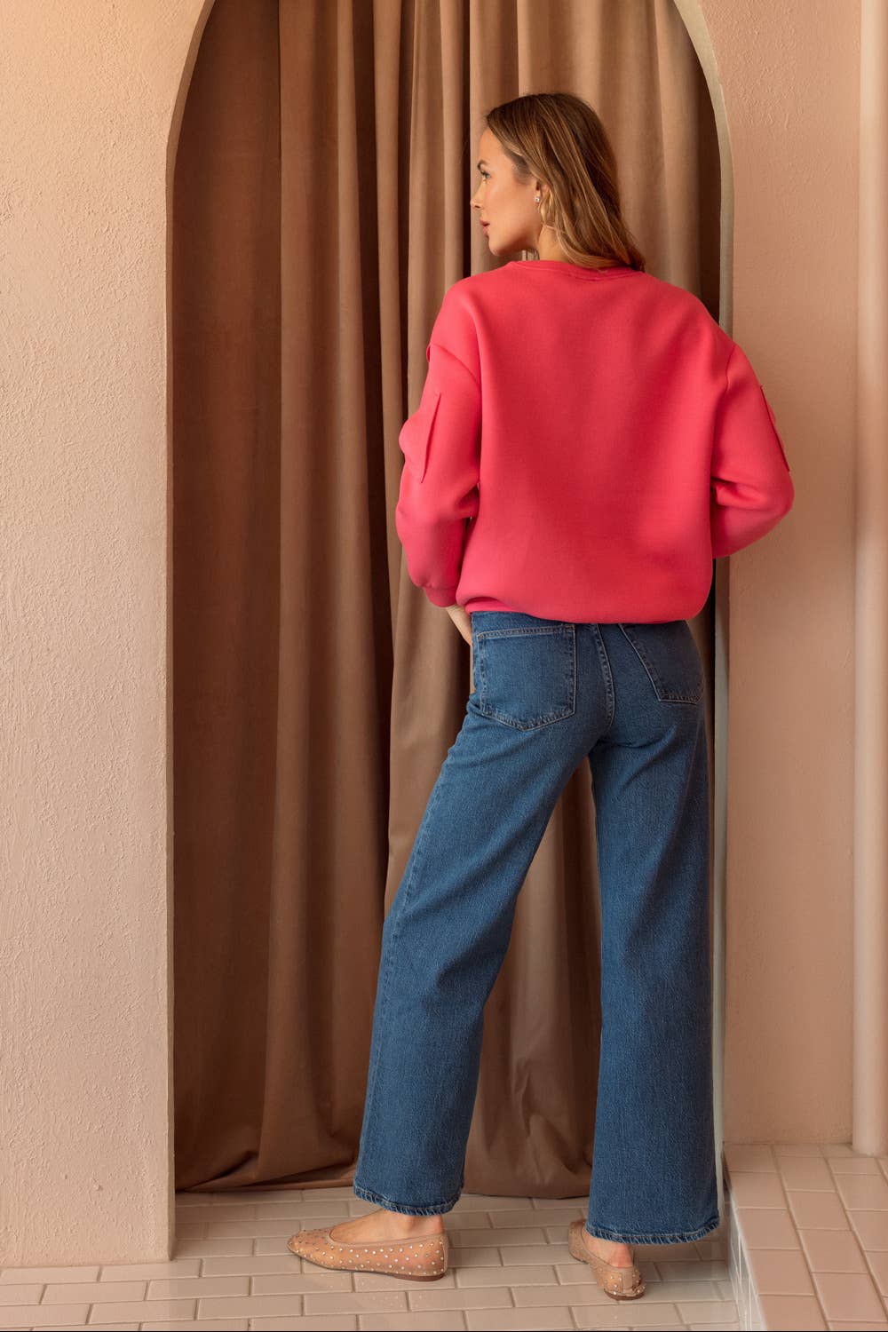 Fiora French Scuba Ribbon-Bow Top
