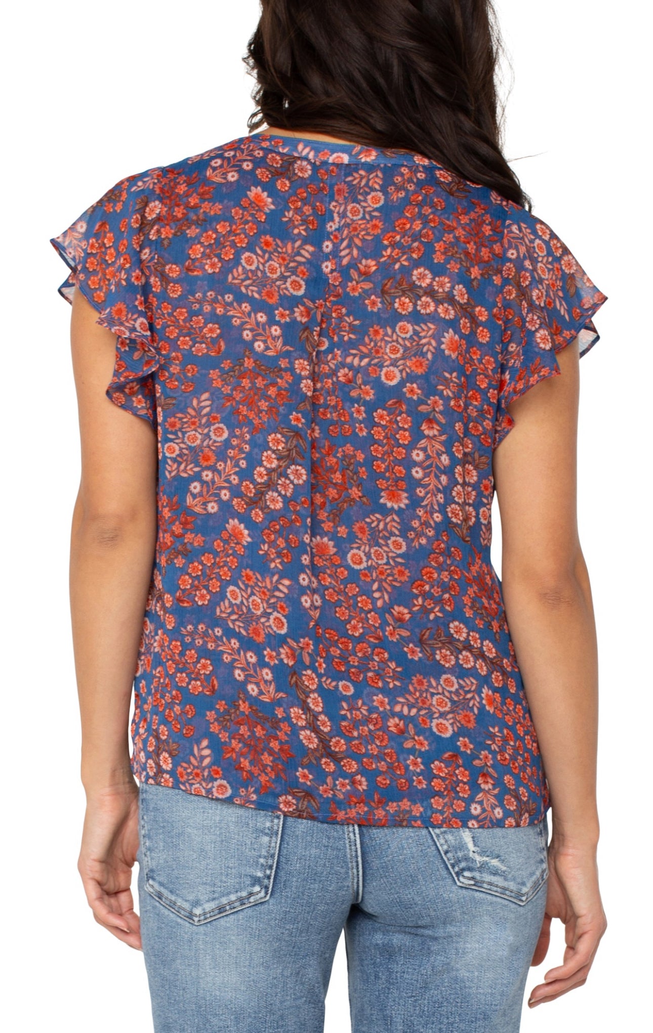 DOUBLE LAYER FLUTTER SLEEVE WOVEN TOP