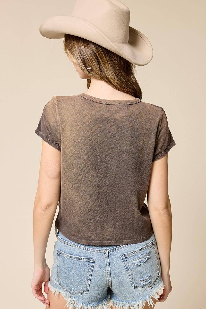 Play Somethin' Country Graphic Potassium Spray Faux Crop Tee