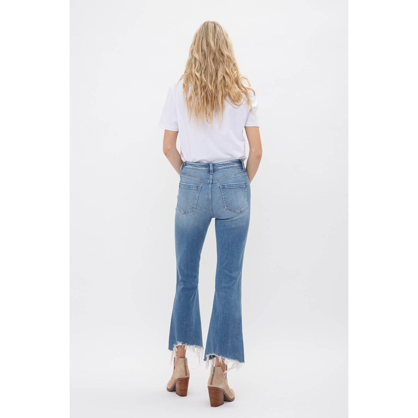 MOSCATO HIGH RISE CROP FLARE WITH UNEVEN HEM