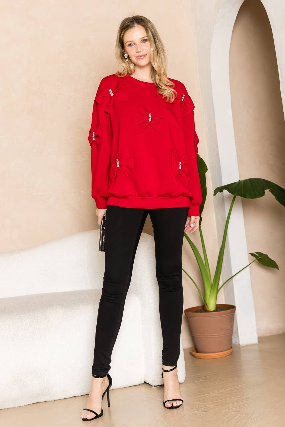 Fiora French Scuba Ribbon-Bow Top