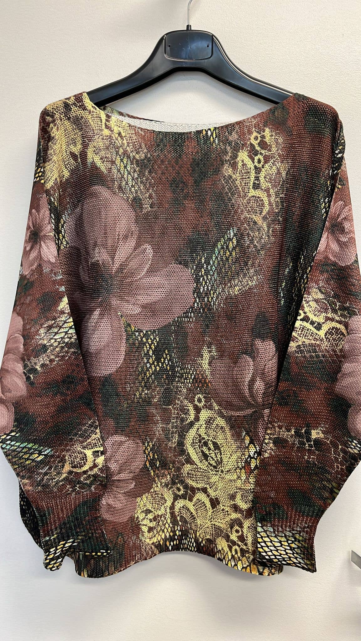 VI407 Plum Floral Lace Round Neck Knit Printed Sweater