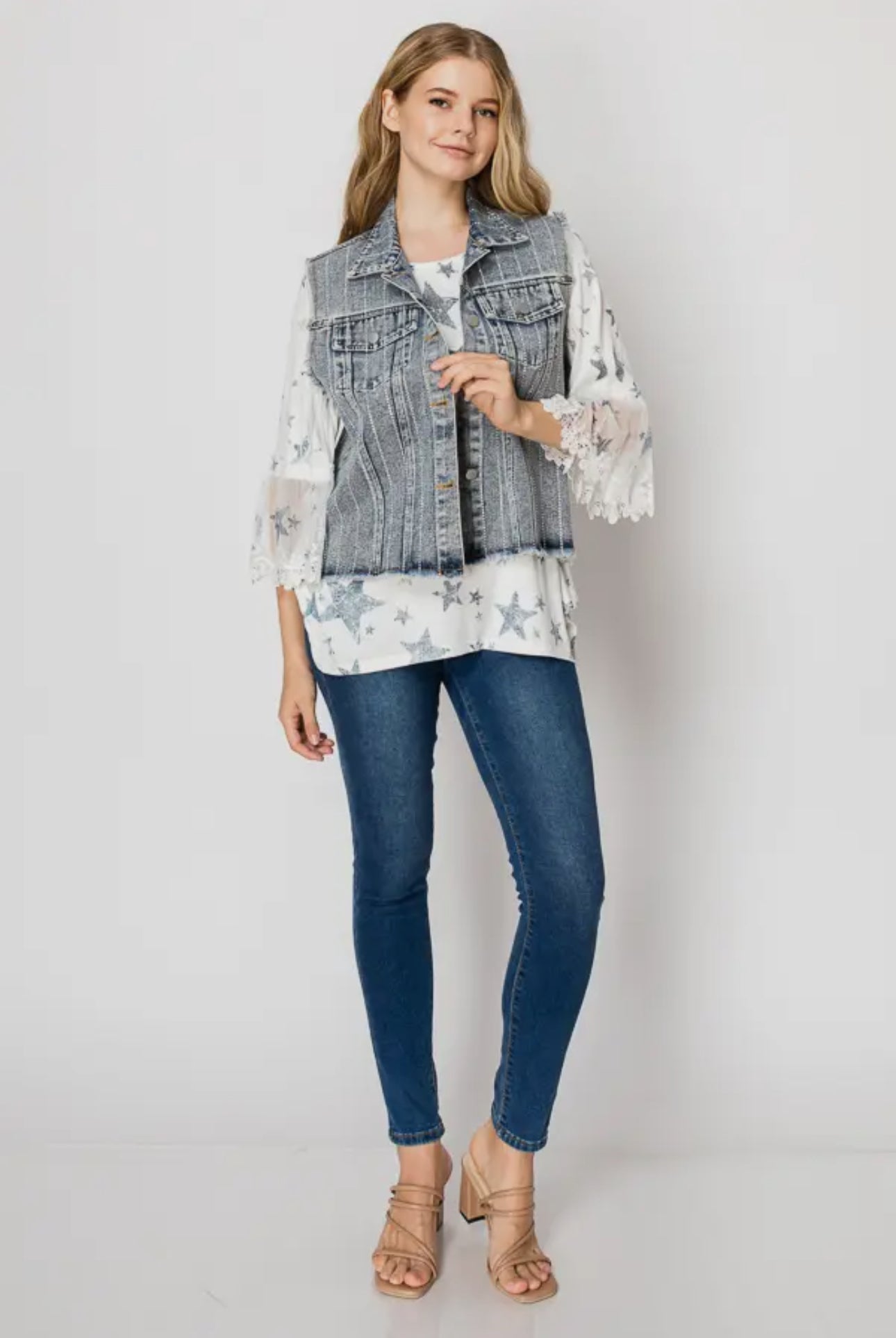 SPARKLY DENIM VEST BLUE