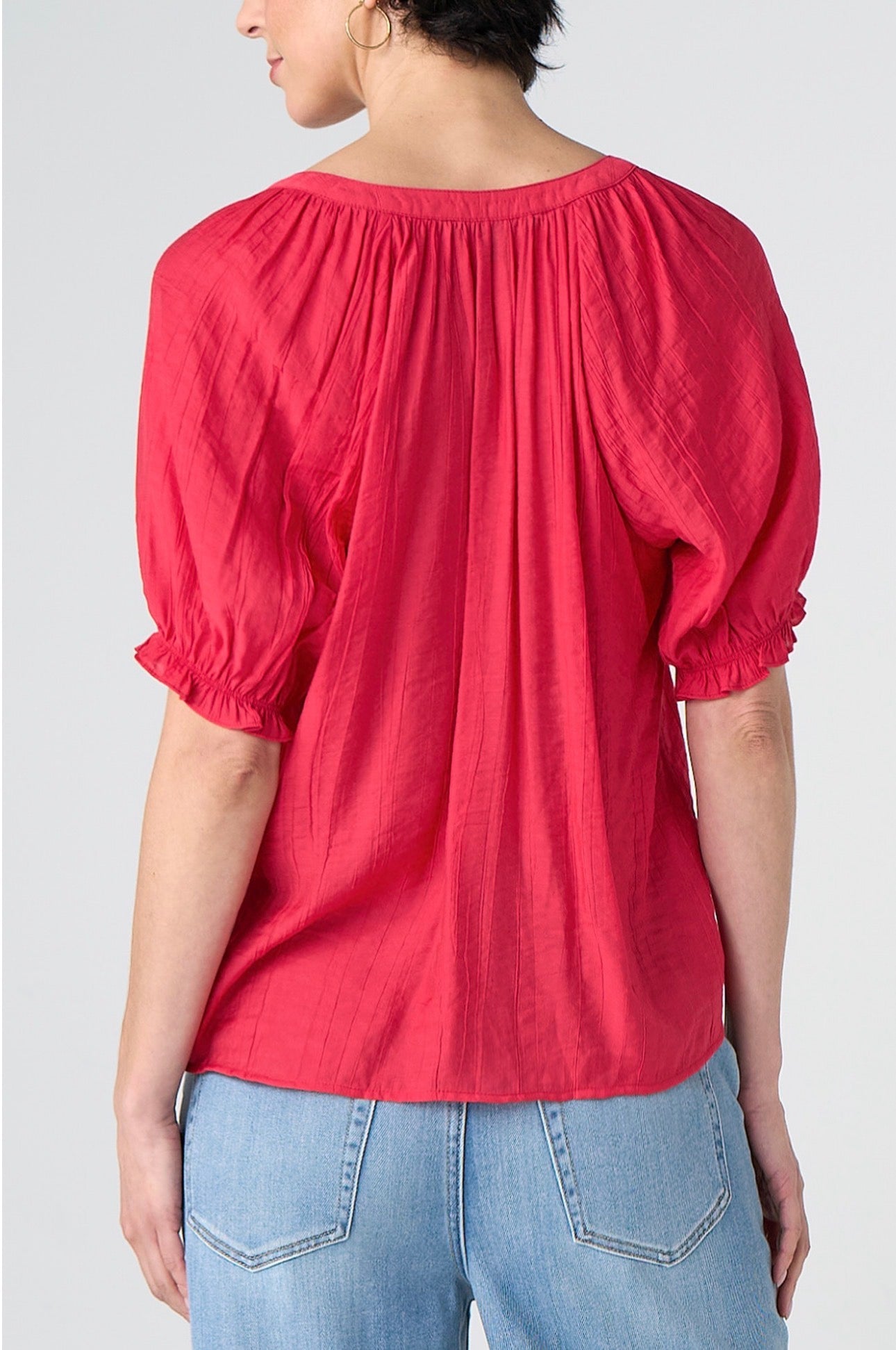 Short sleeve half packet woven top Cherry rose color