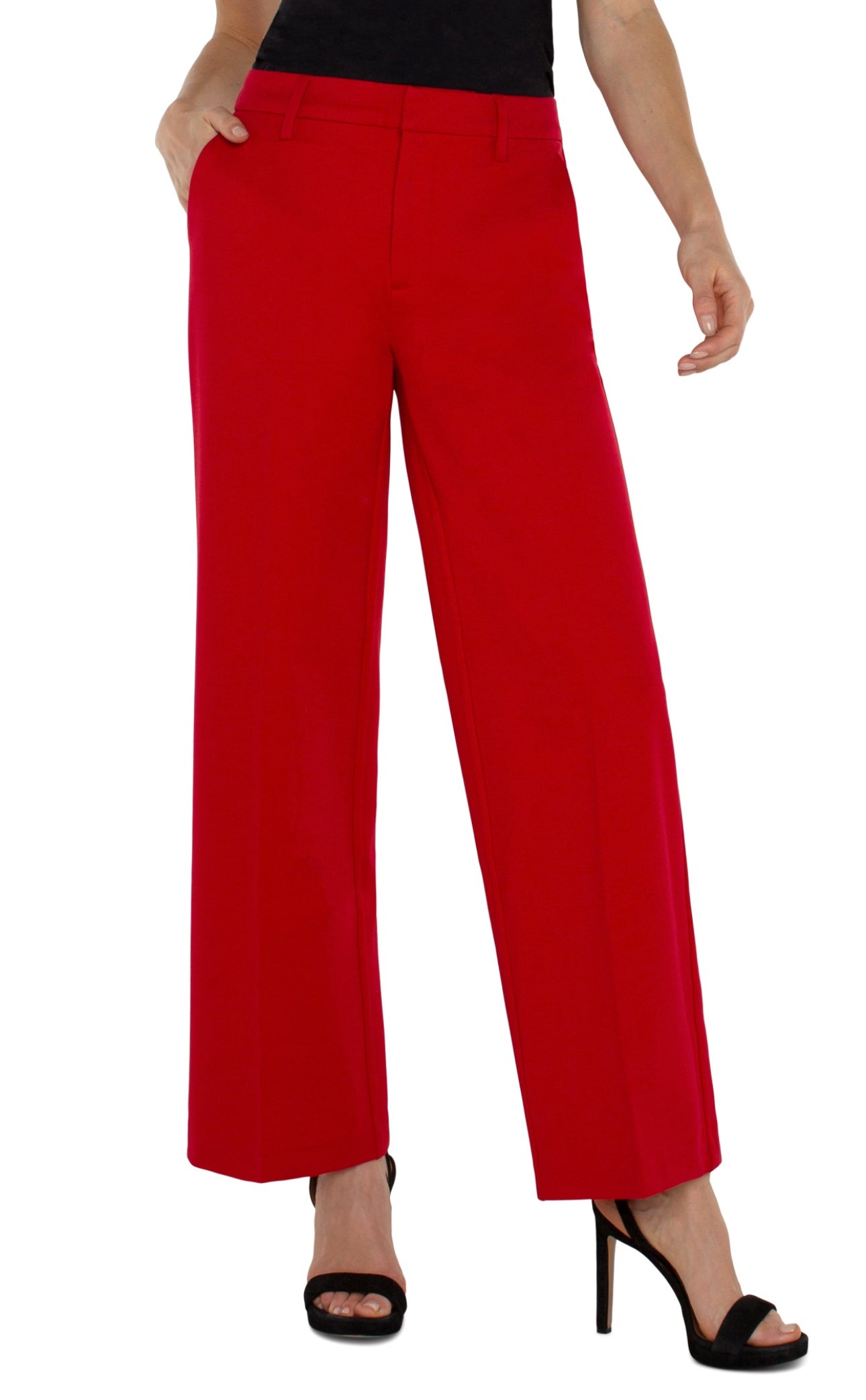 HIGH RISE WIDE LEG TROUSER IN RED
