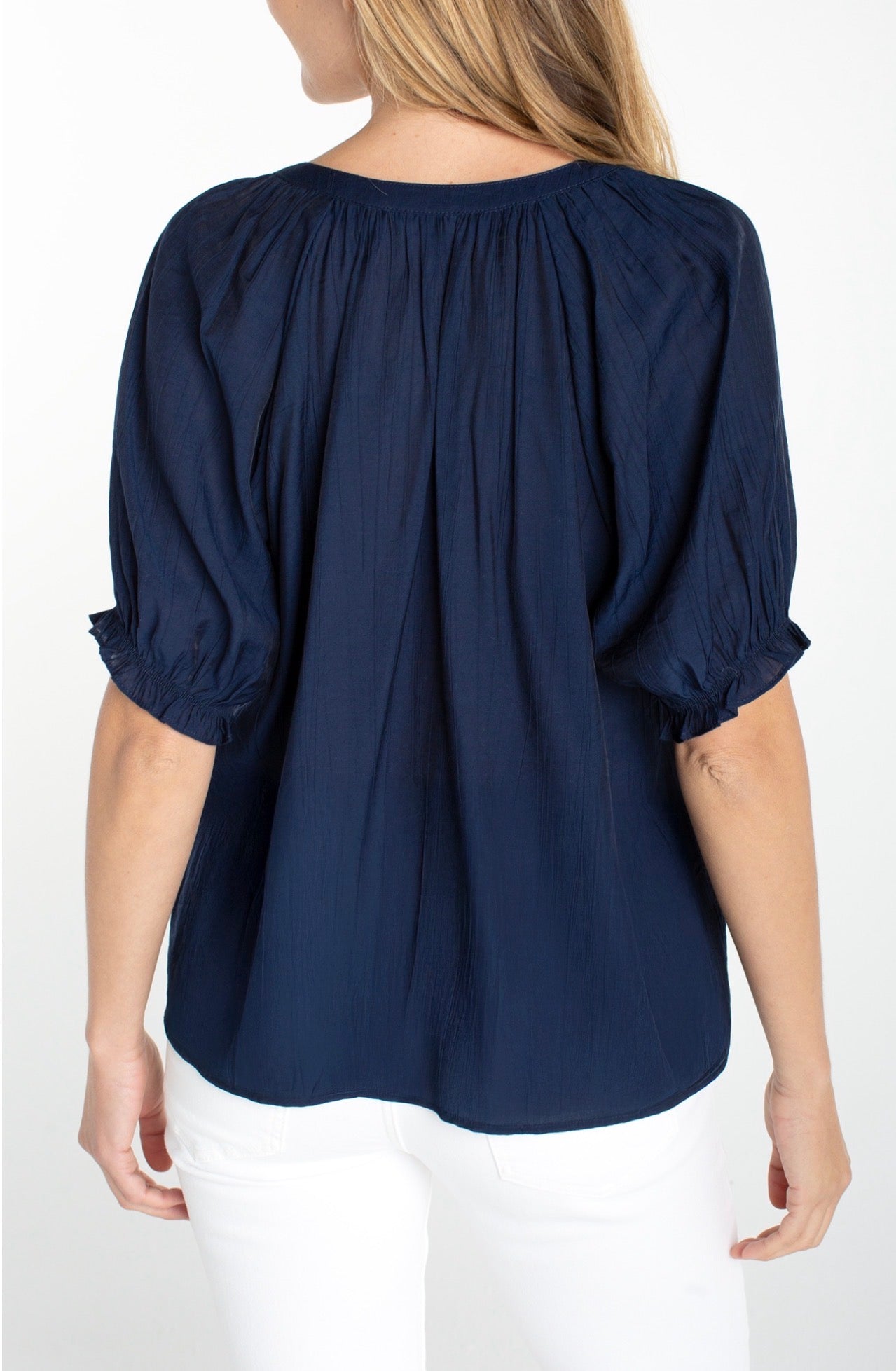 Short sleeve, half placket woven blouse