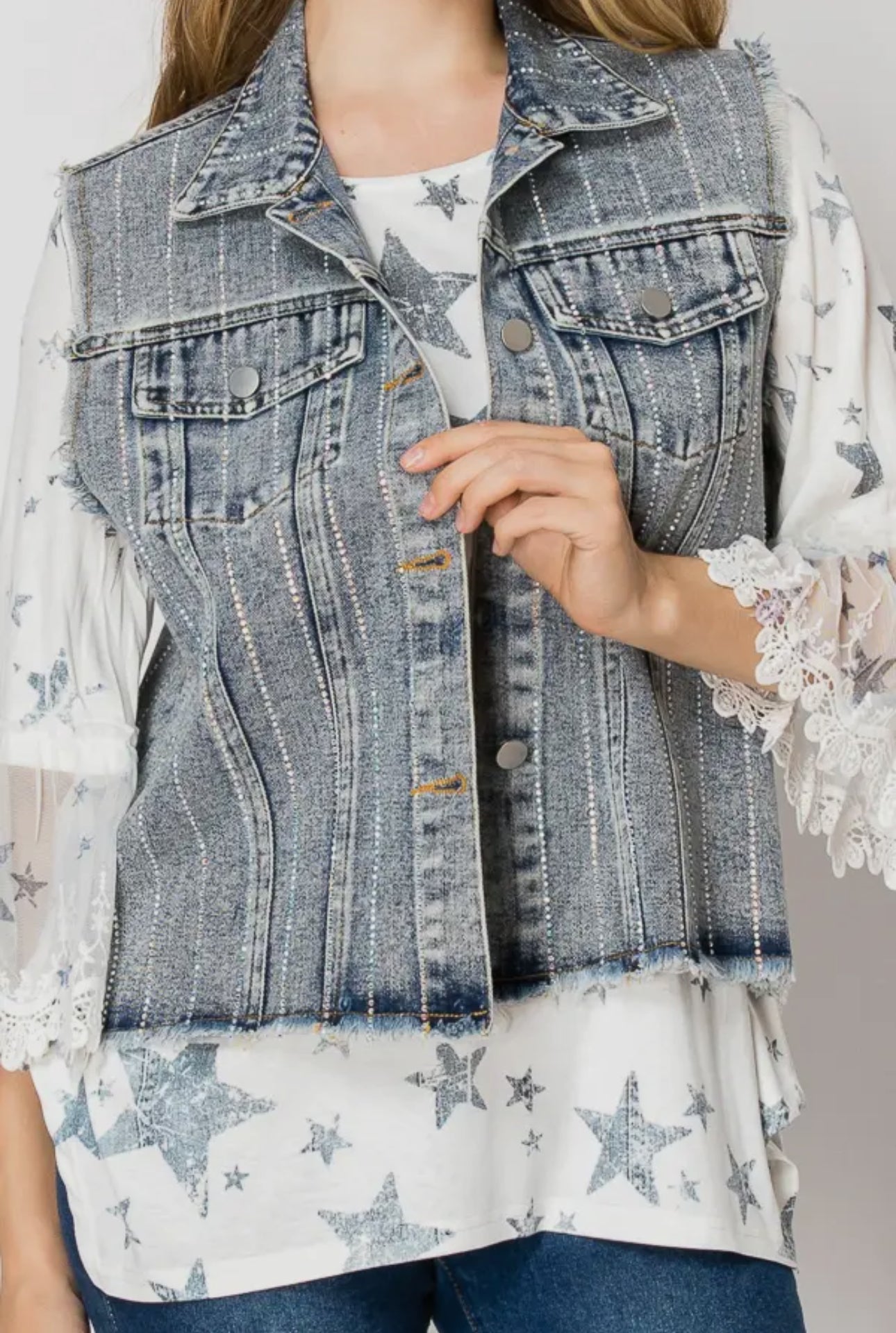 SPARKLY DENIM VEST BLUE