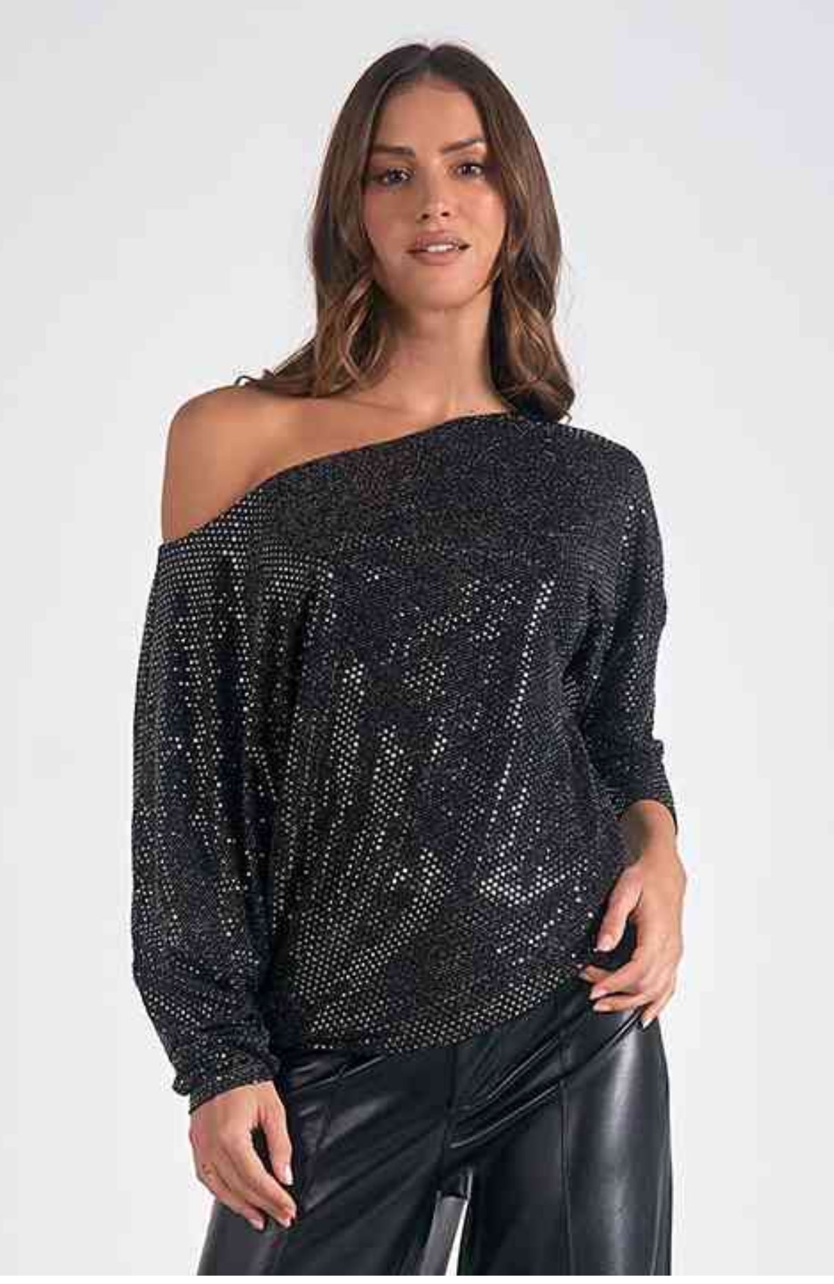 OFF SHOULDER BLACK SEQUIN TOP