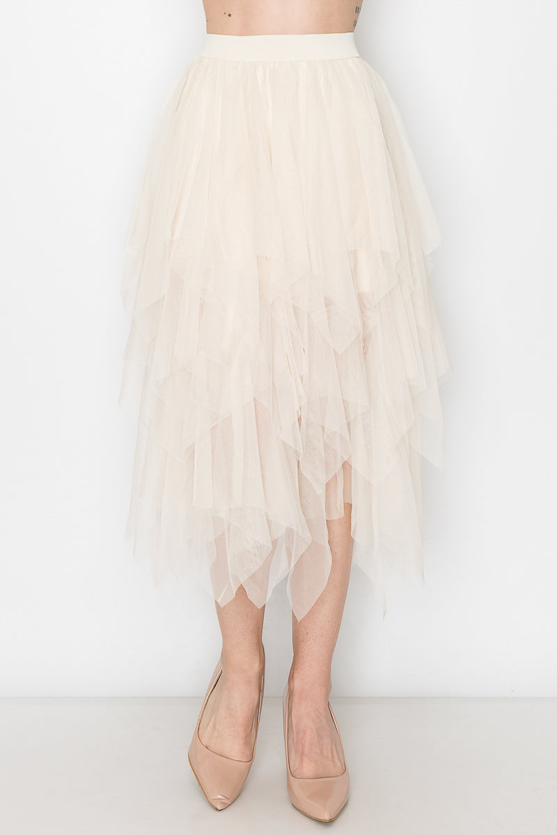 CREAM LINED TIER MESH SKIRT
