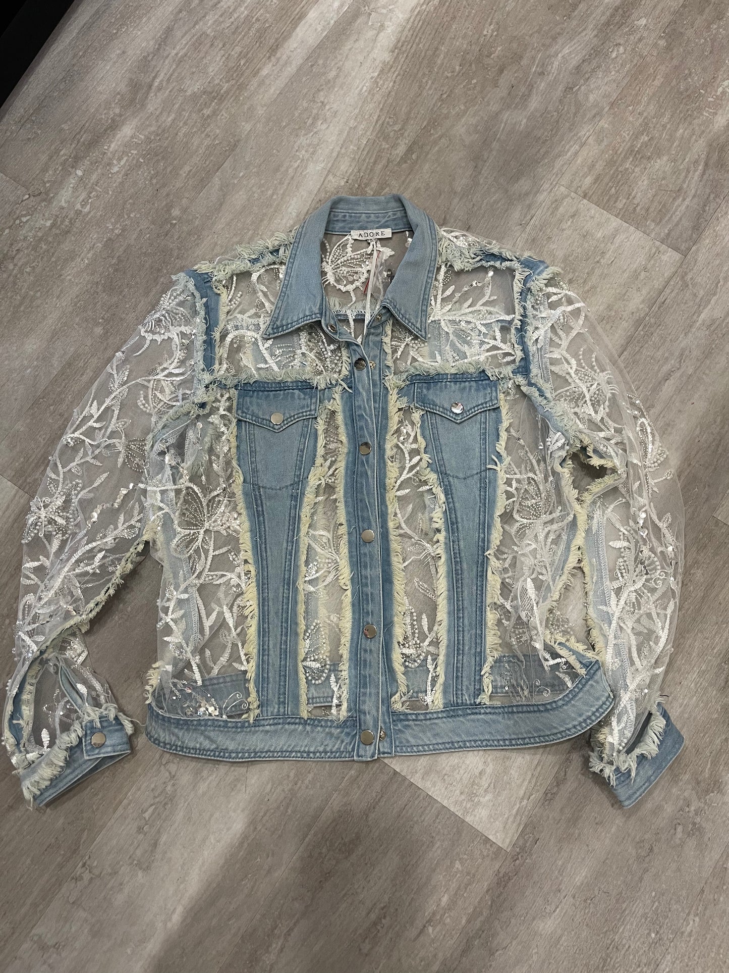 A.Z.I. JEANS FLORAL LACE INSERTS DENIM JACKET