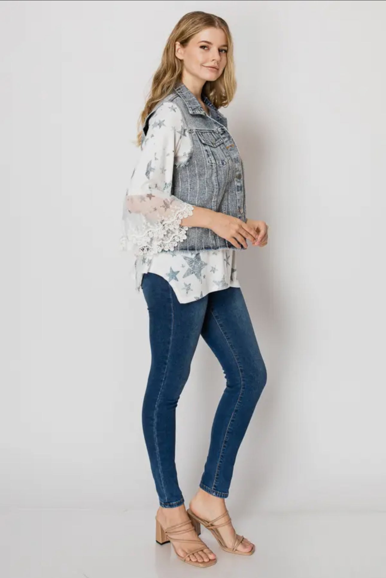 SPARKLY DENIM VEST BLUE