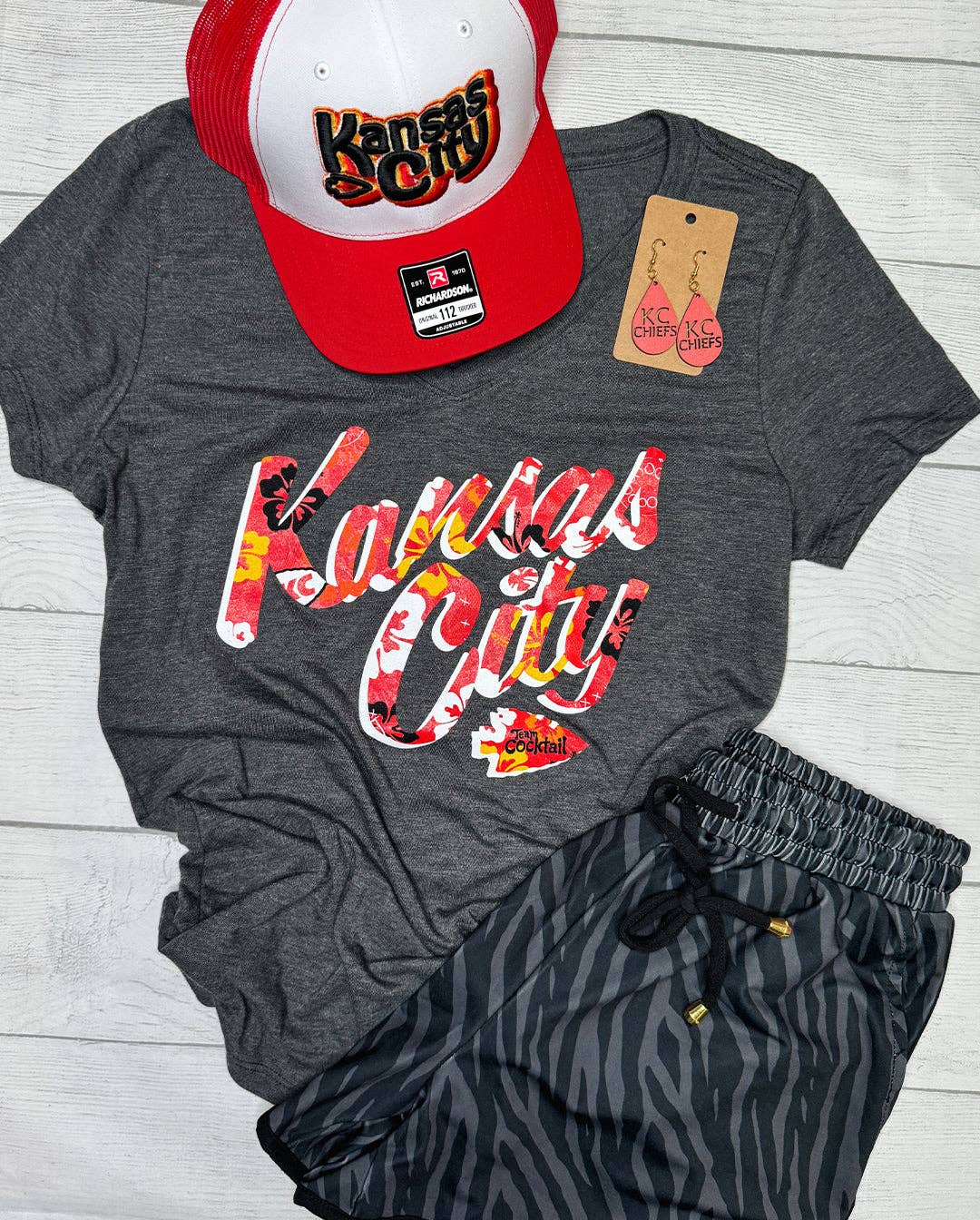 Kansas City Floral Text Ladies Triblend Vneck Tee