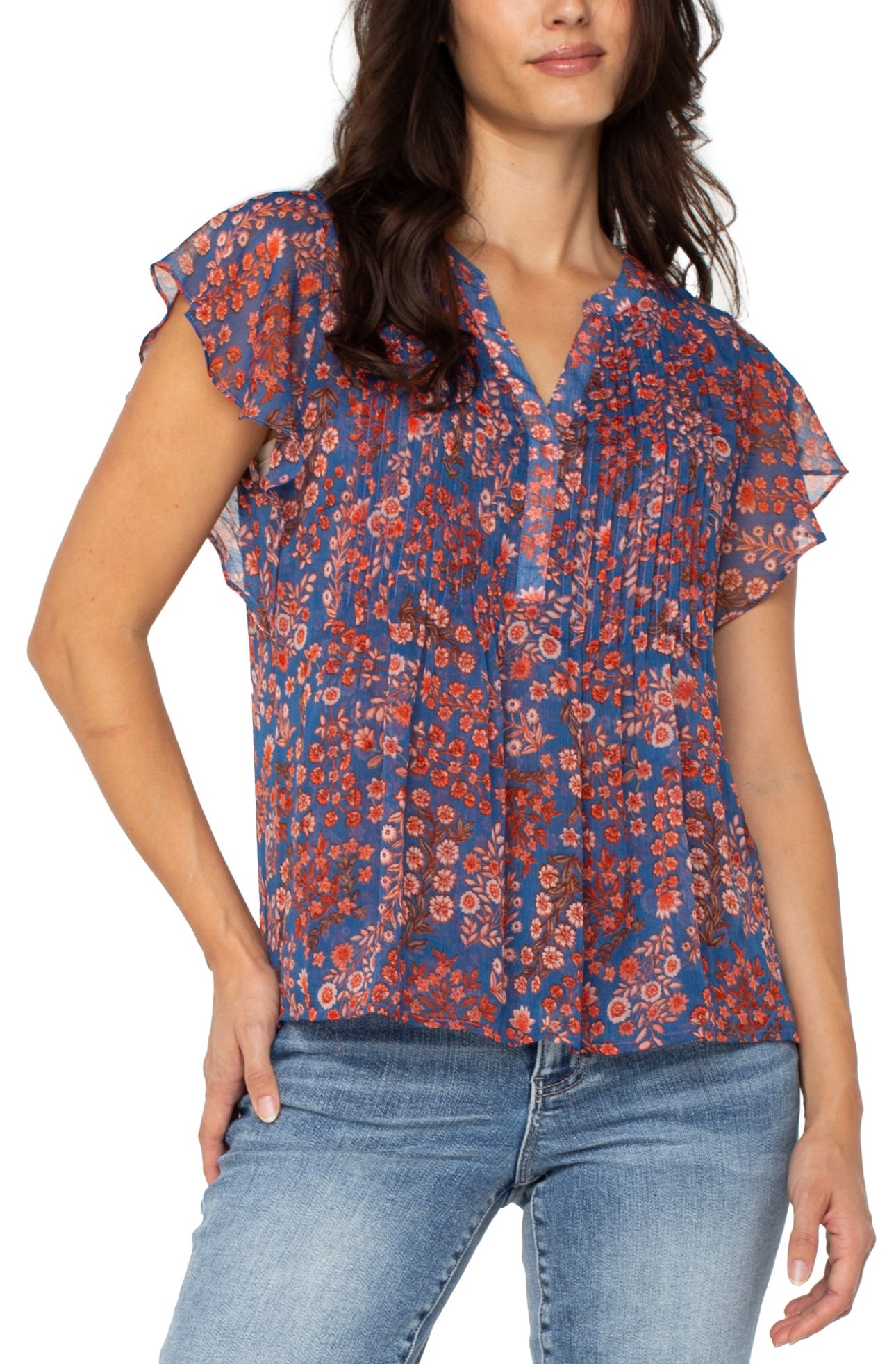DOUBLE LAYER FLUTTER SLEEVE WOVEN TOP