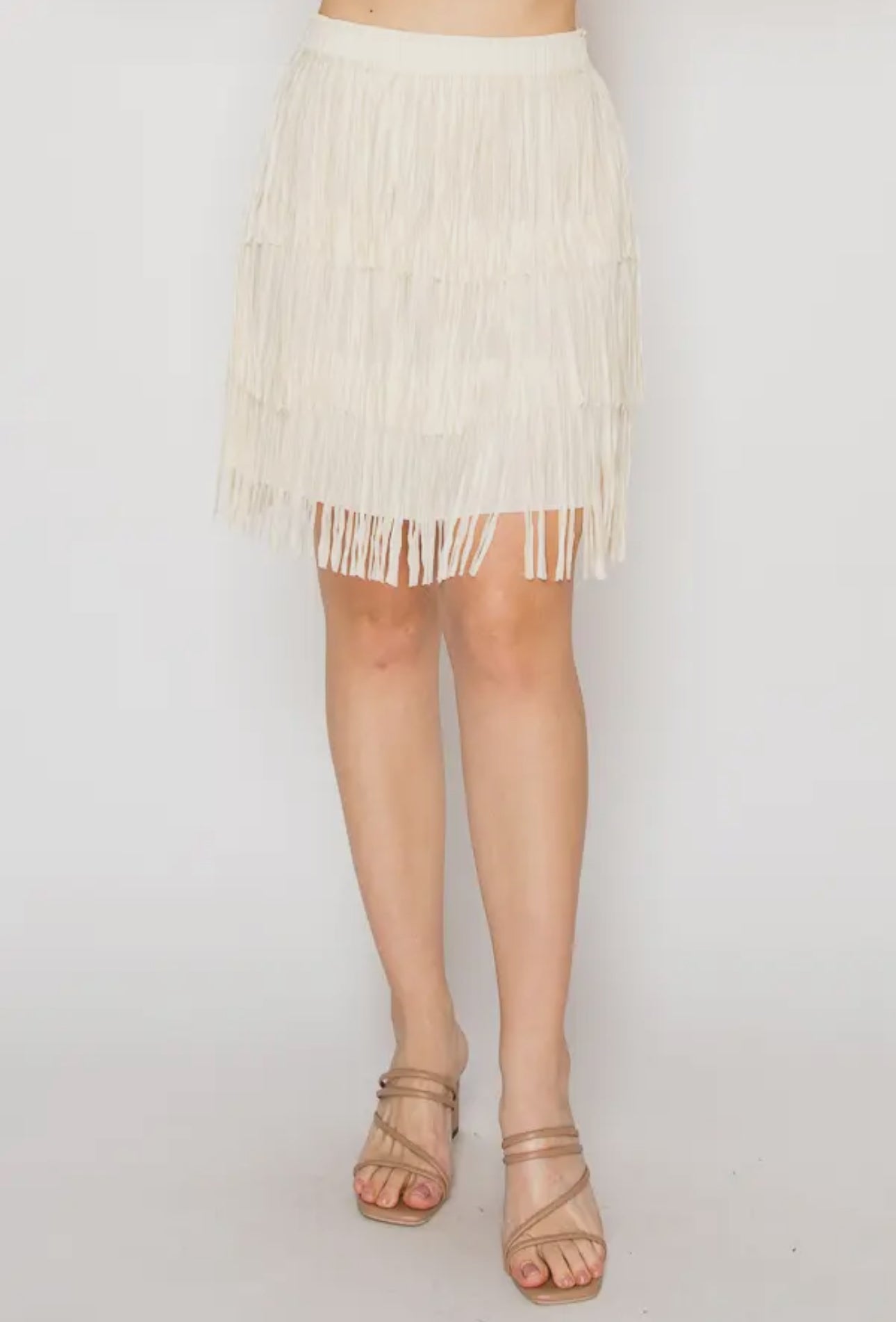 BEIGE SHORT FRINGE SKIRT