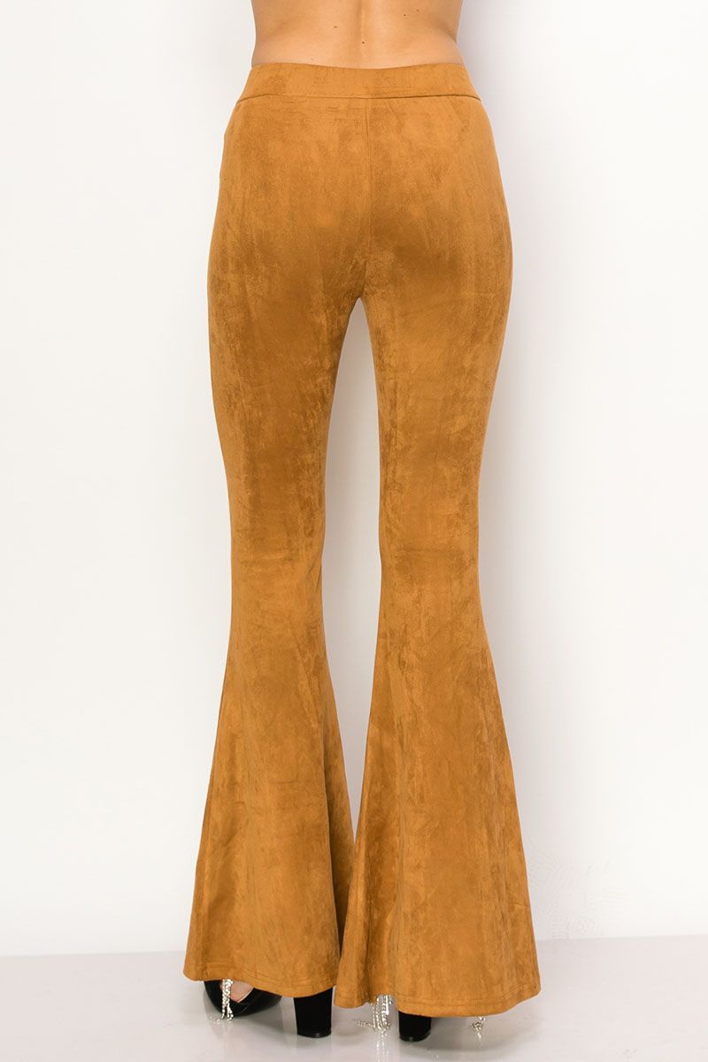 Camel color High rise full length split bell bottom pants with rhinestone fringe