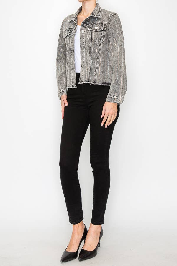 SPARKLY DENIM JACKET IN IVORY