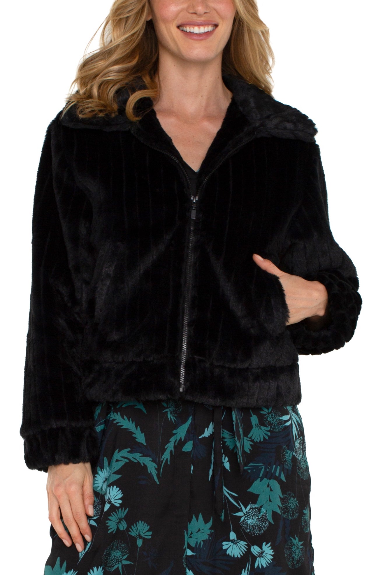 ZIP UP CROPPED FUR JACKET