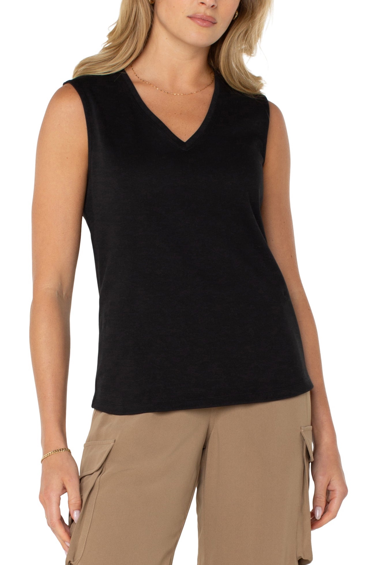 Sleeveless V Neck Knit Top