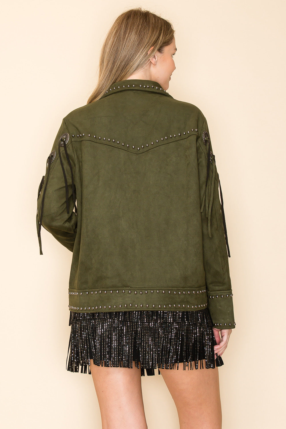 OLIVE JKT WITH FRINGE