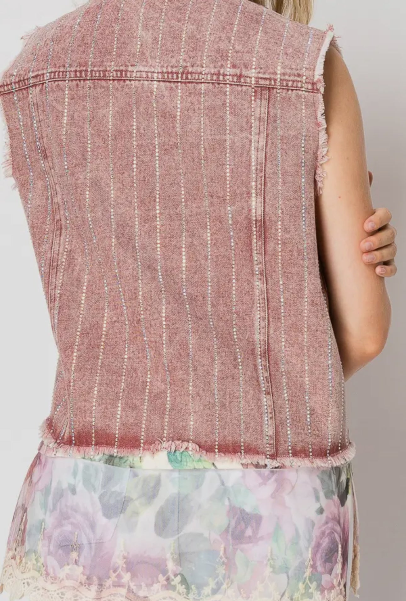 SPARKLY DENIM VEST RASPBERRY