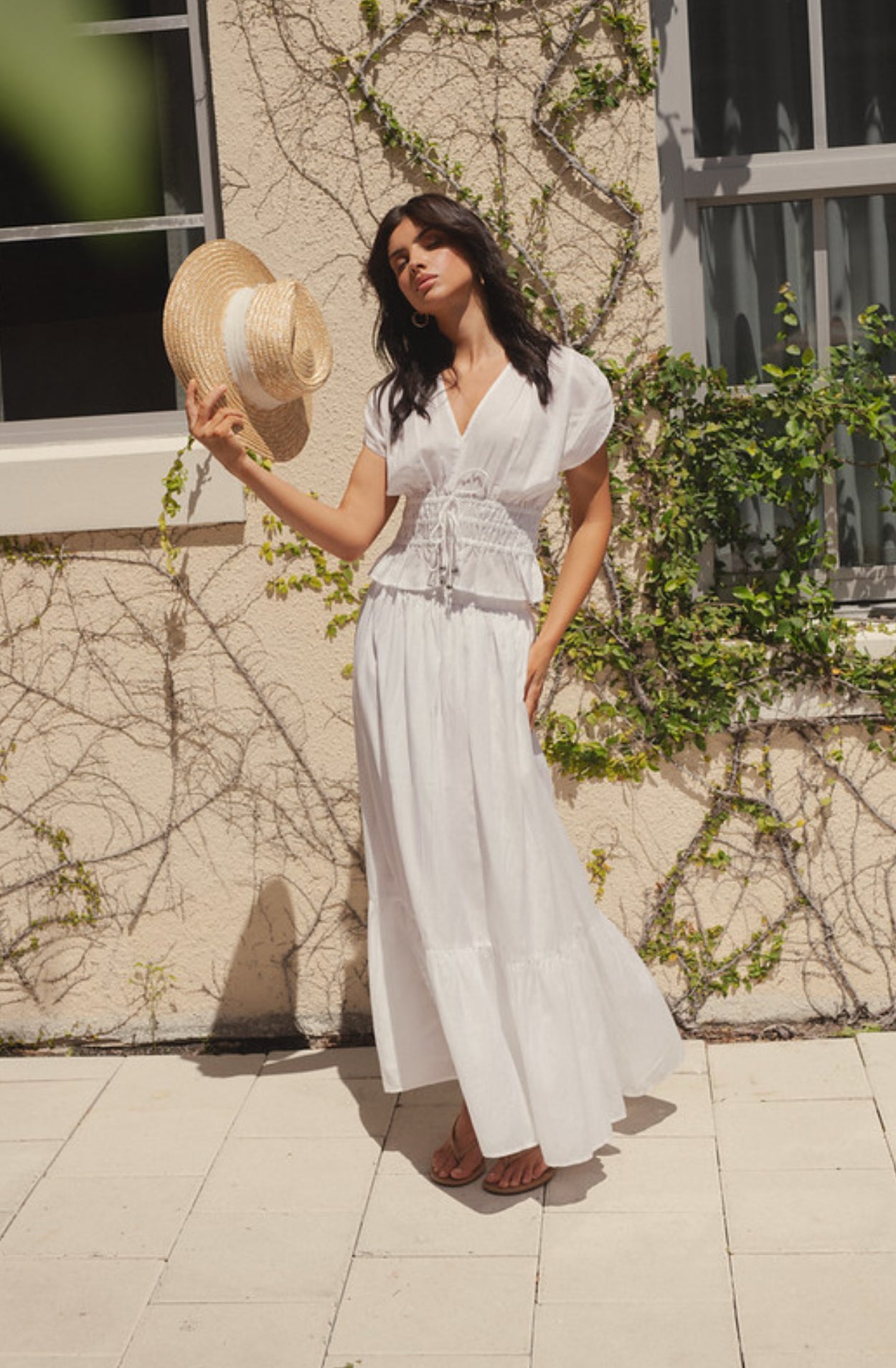 WHITE TOP V NECK WITH RUFFLE