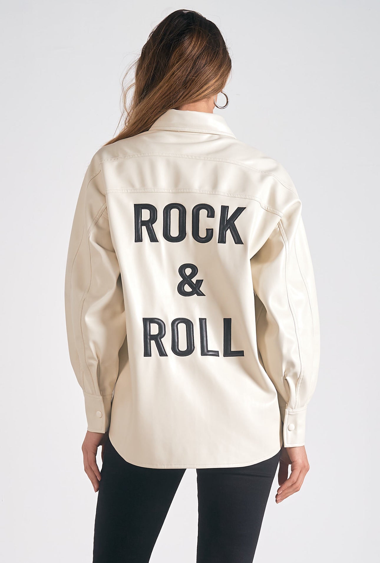 CREAM SOFT PLEATHER JACKET ROCK & ROLL