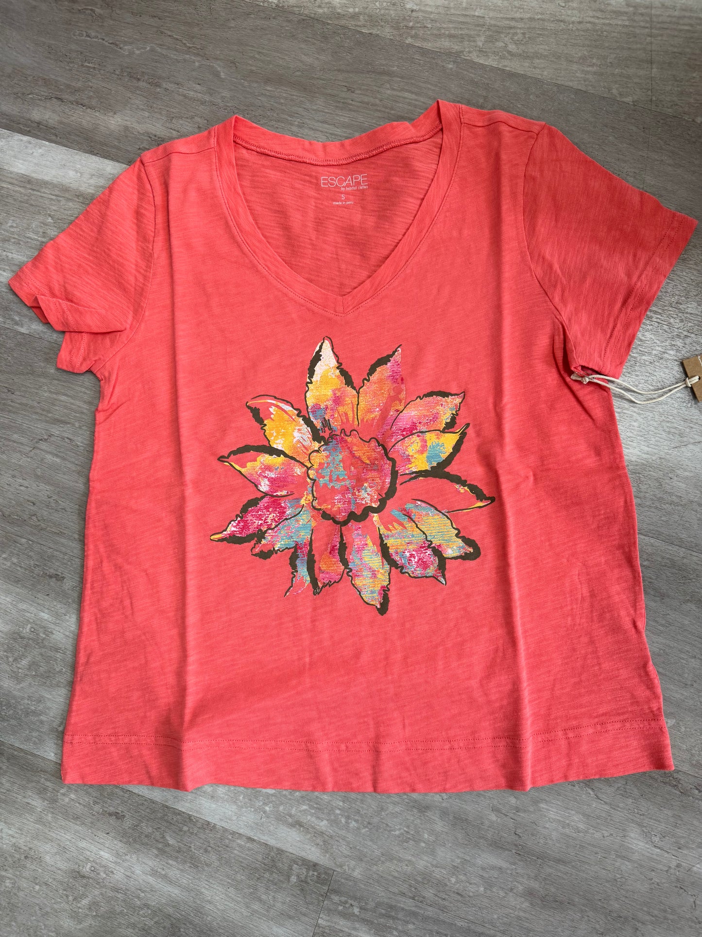 CORAL SUNFLOWER V NECK TEE