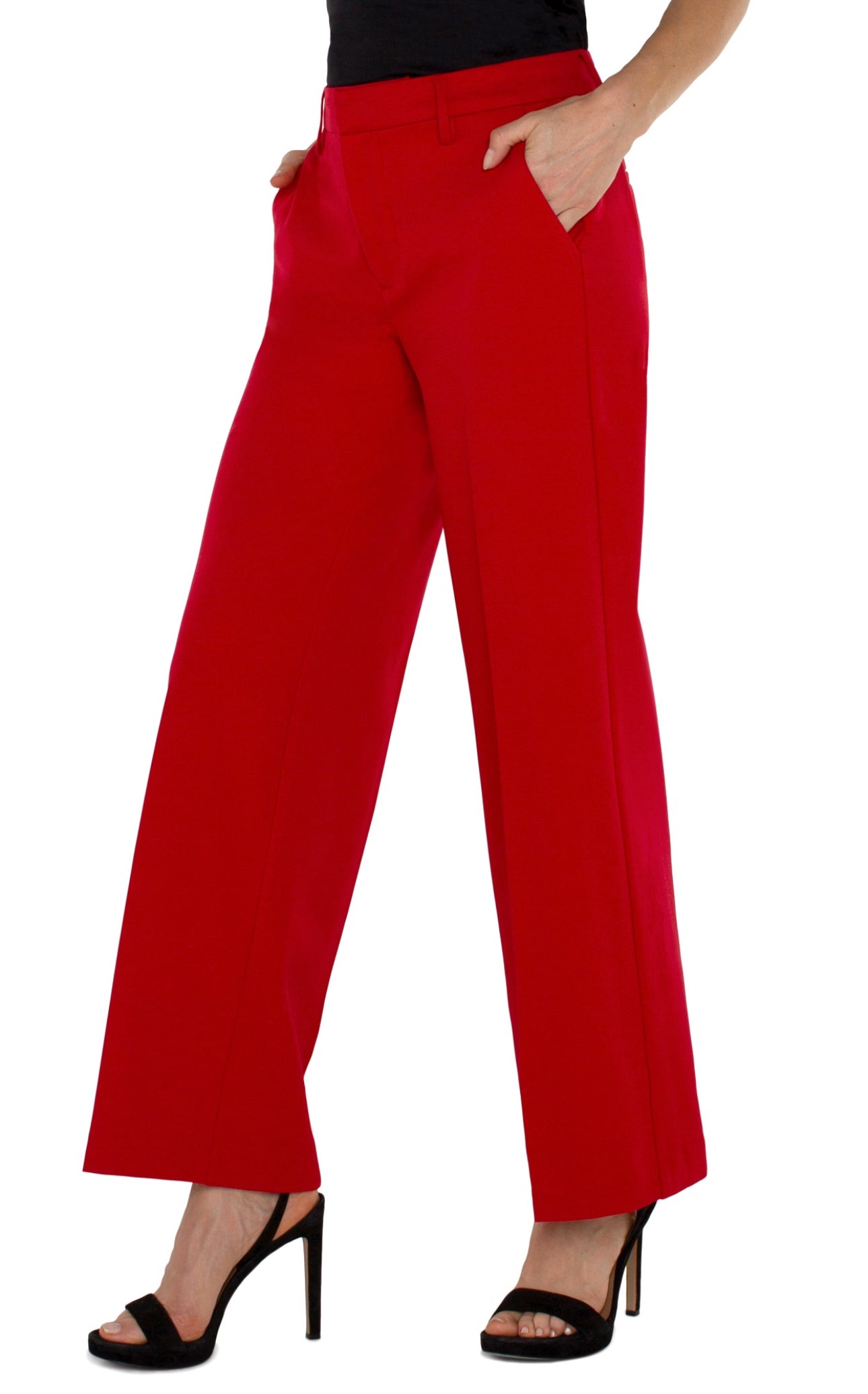 HIGH RISE WIDE LEG TROUSER IN RED
