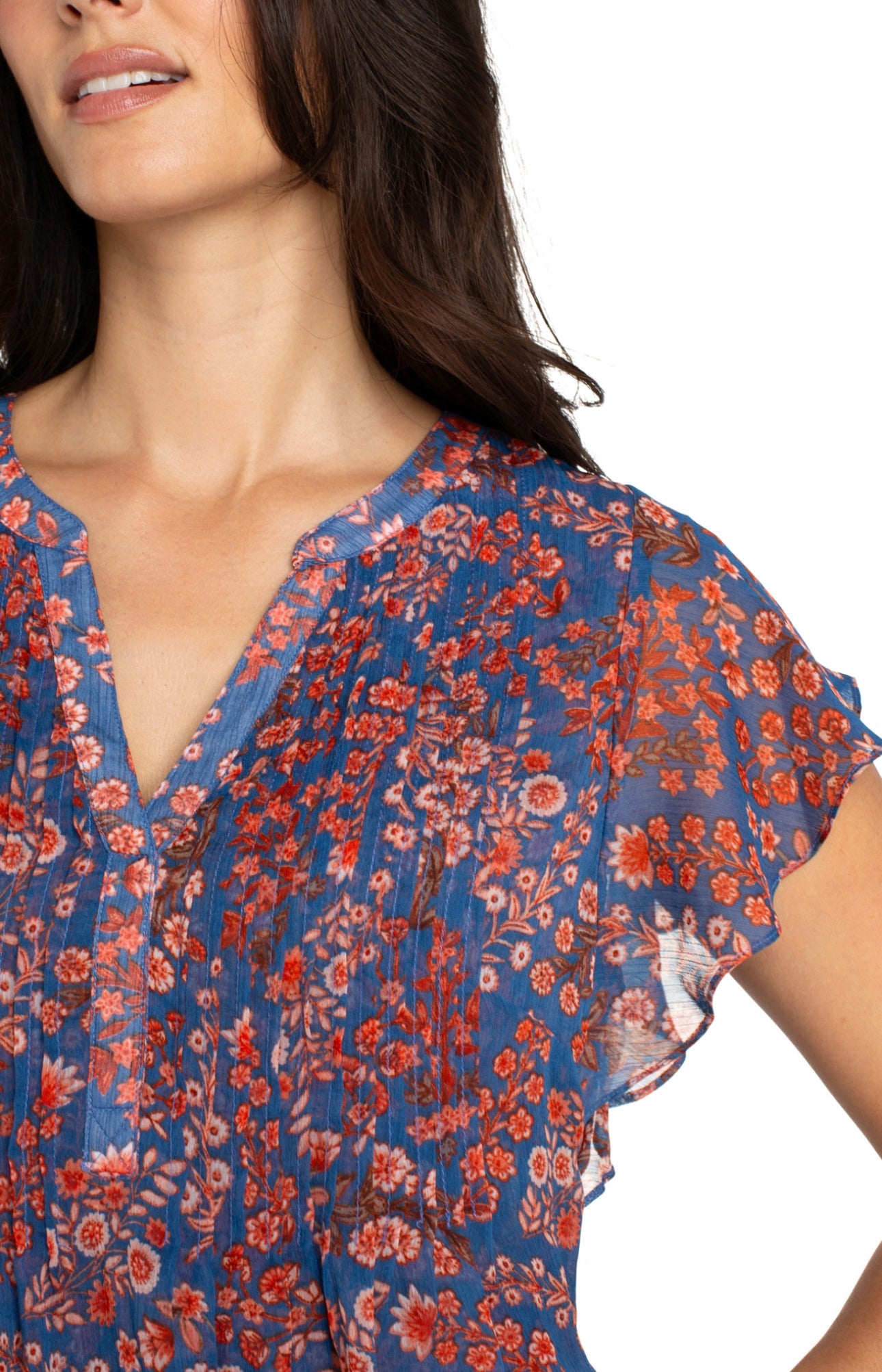 DOUBLE LAYER FLUTTER SLEEVE WOVEN TOP