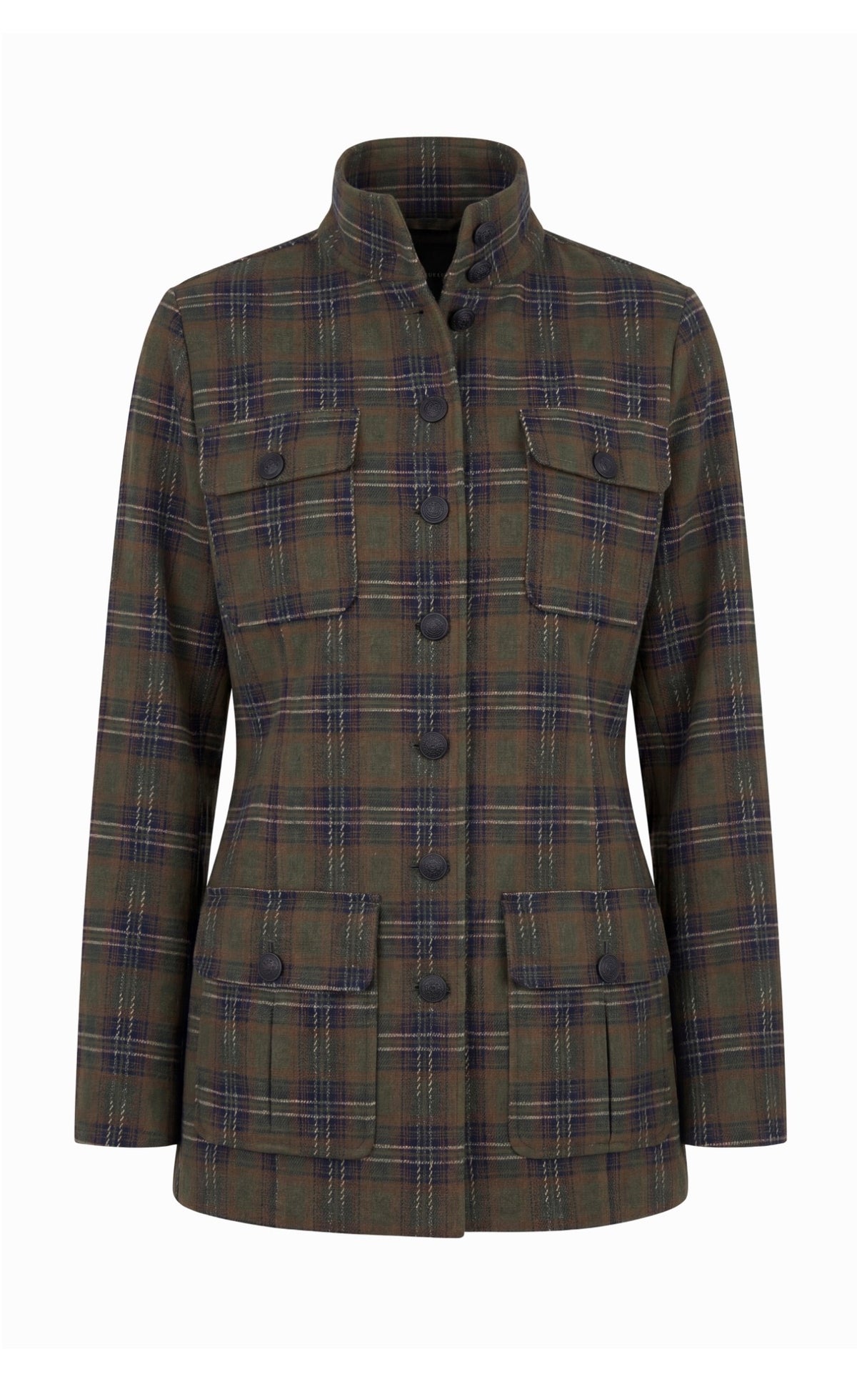 Funnel neck field jacket plaid