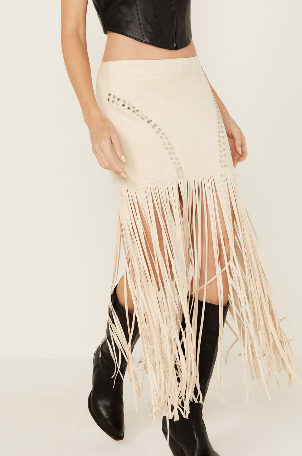 SUEDE FRINGE SKIRT