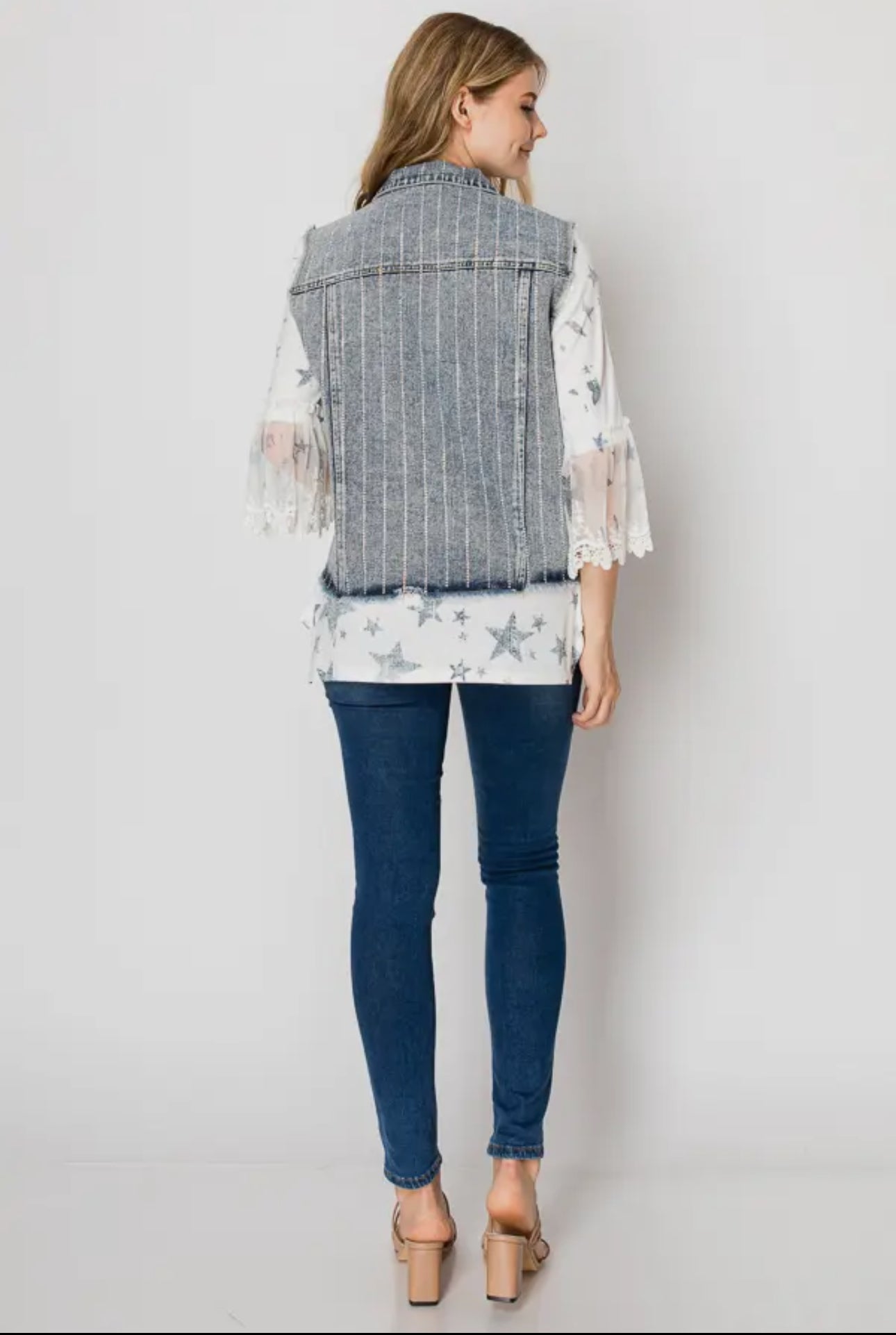 SPARKLY DENIM VEST BLUE