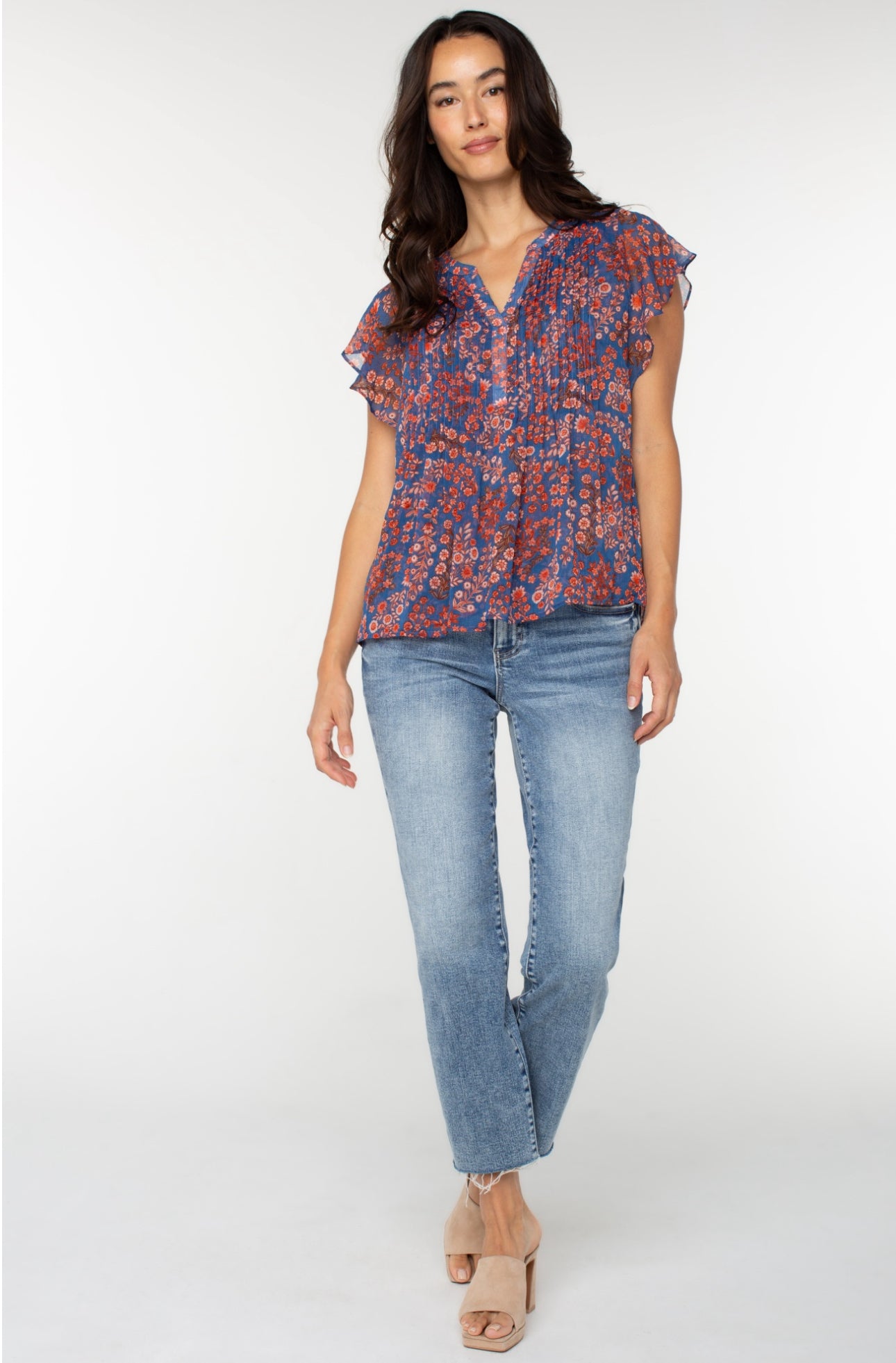 DOUBLE LAYER FLUTTER SLEEVE WOVEN TOP