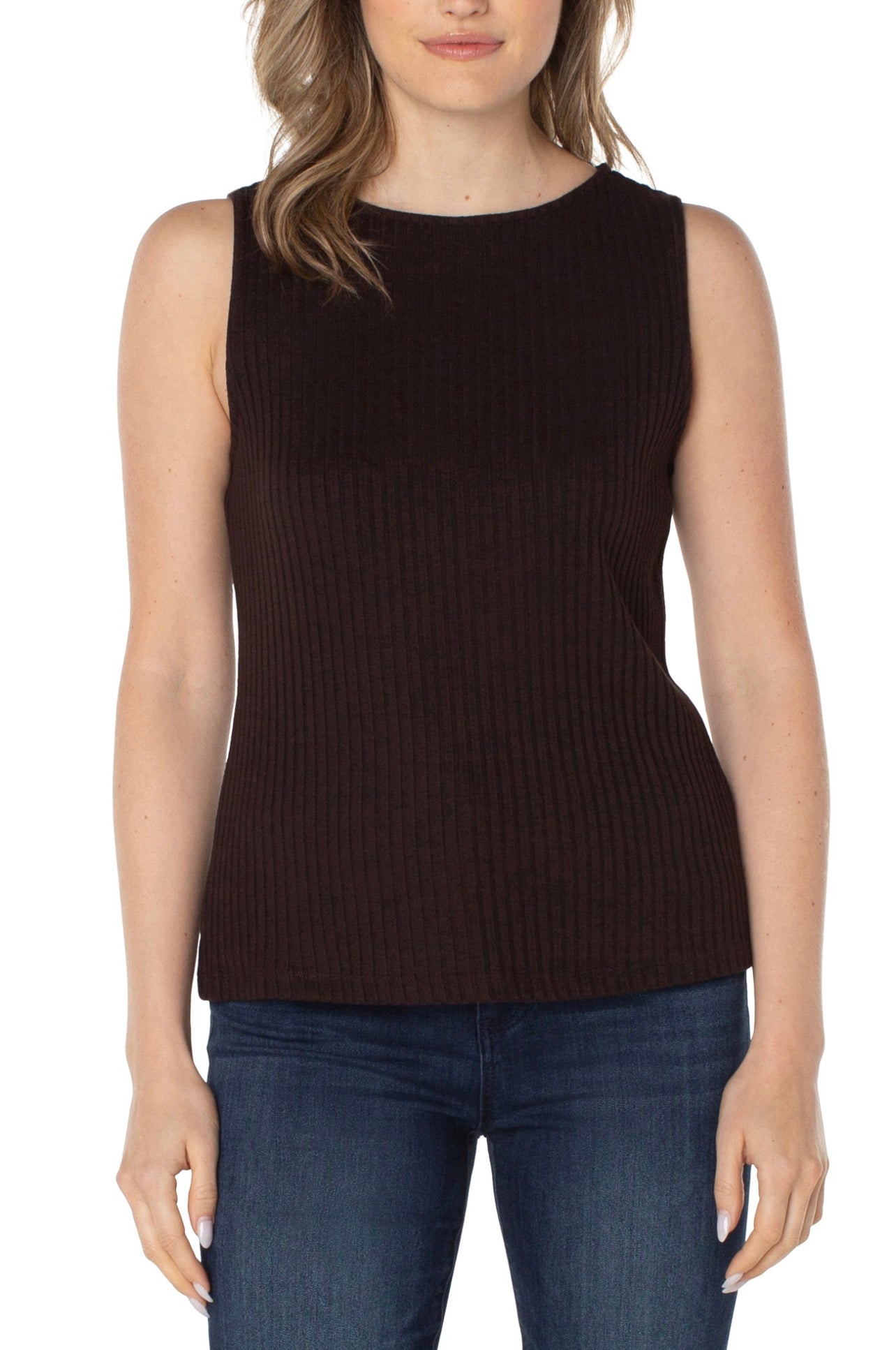 SLVLESS BOAT NECK RIB KNIT