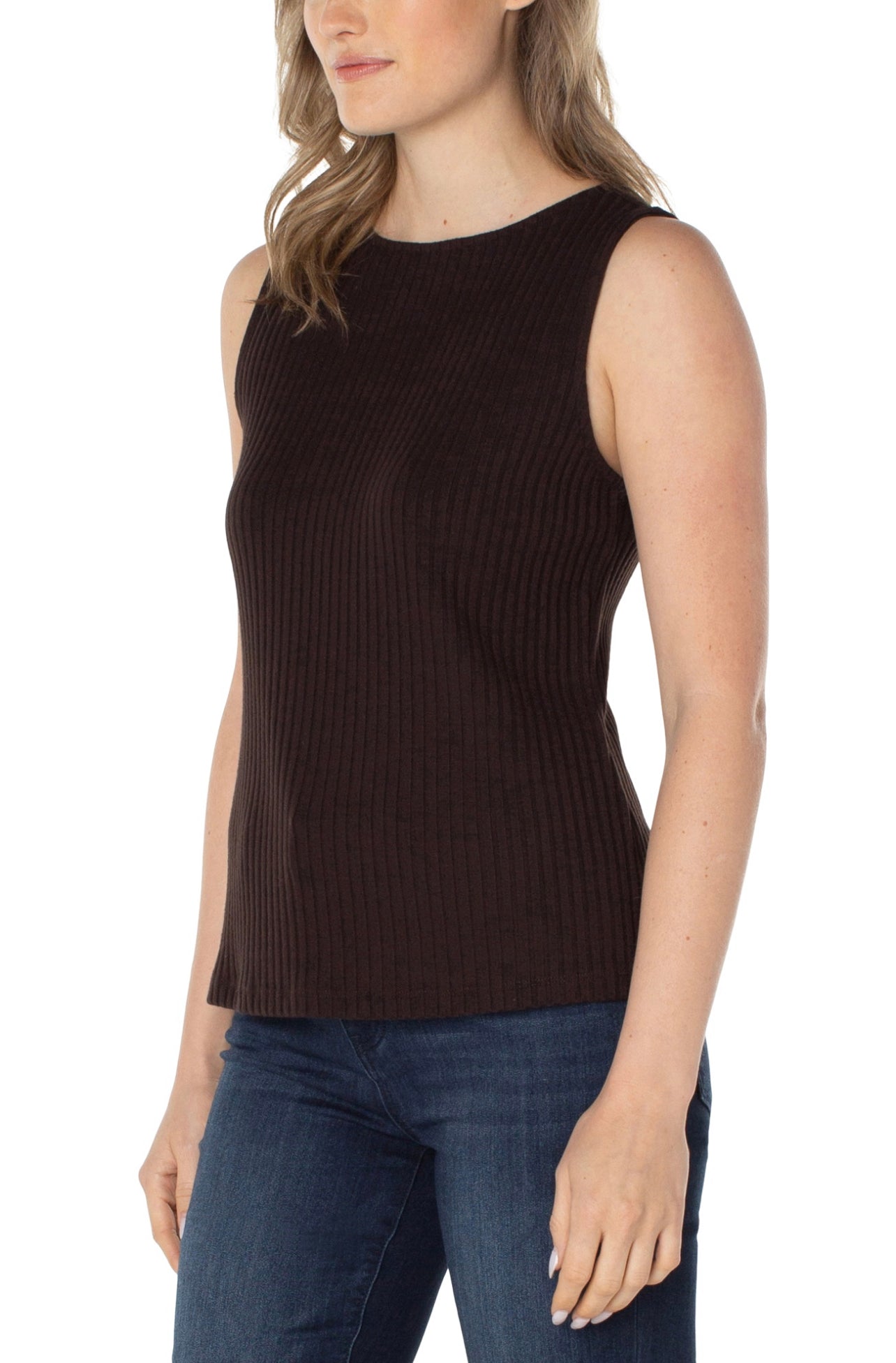 SLVLESS BOAT NECK RIB KNIT