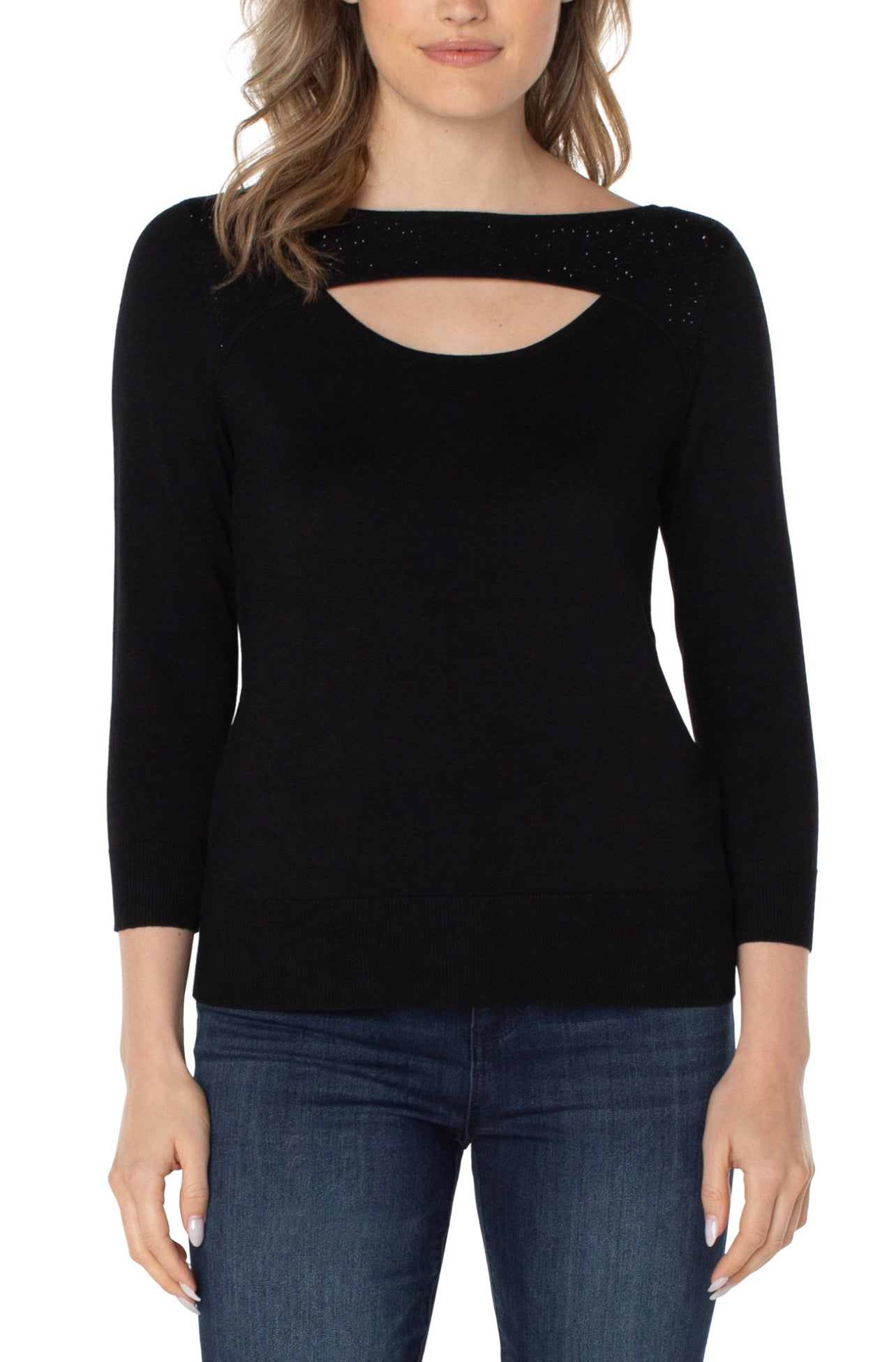 3/4 SLEEVE SWEATER WITH RHINESTONES