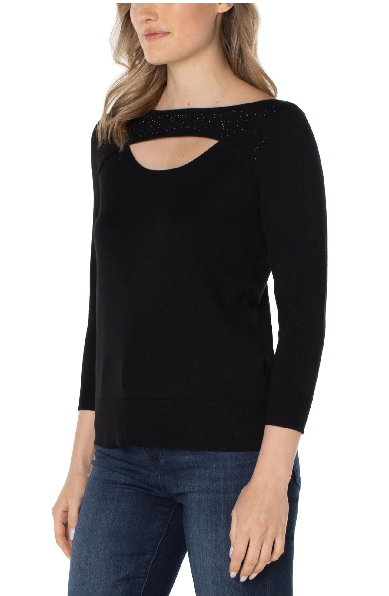 3/4 SLEEVE SWEATER WITH RHINESTONES