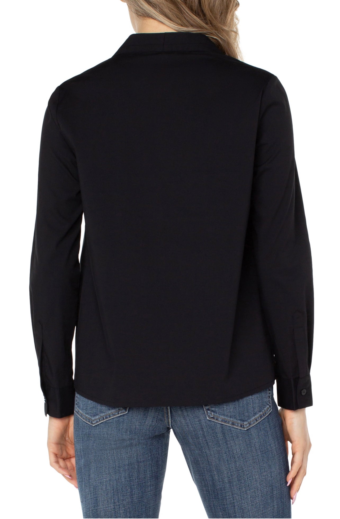 V NECK LONG SLV WOVEN TOP