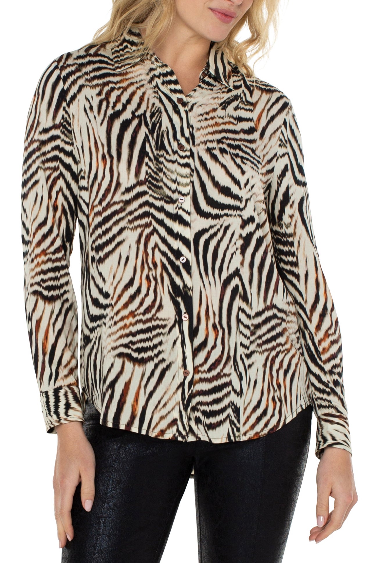 BUTTON FRONT WOVEN BLOUSE