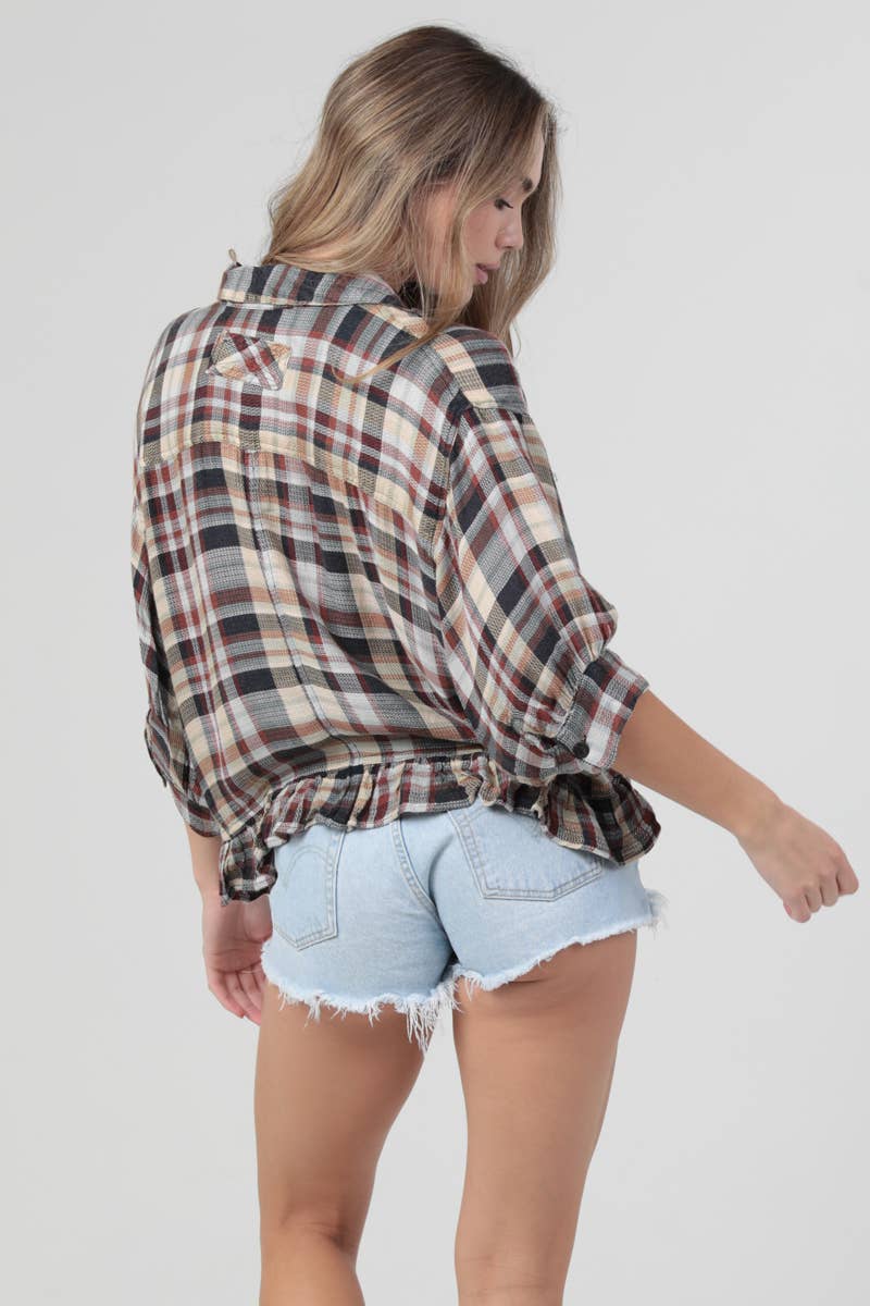PLAID SHIRT WITH RUFFLE HEM
