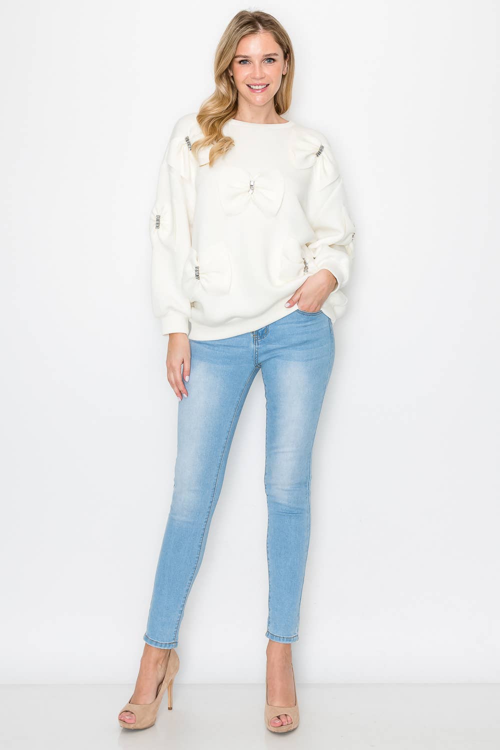 Fiora French Scuba Ribbon-Bow Top