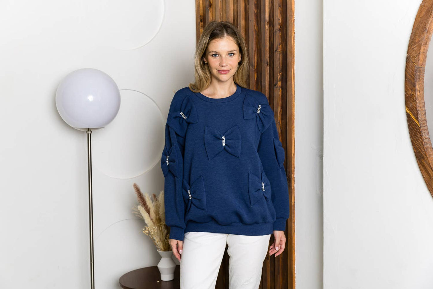 Fiora French Scuba Ribbon-Bow Top