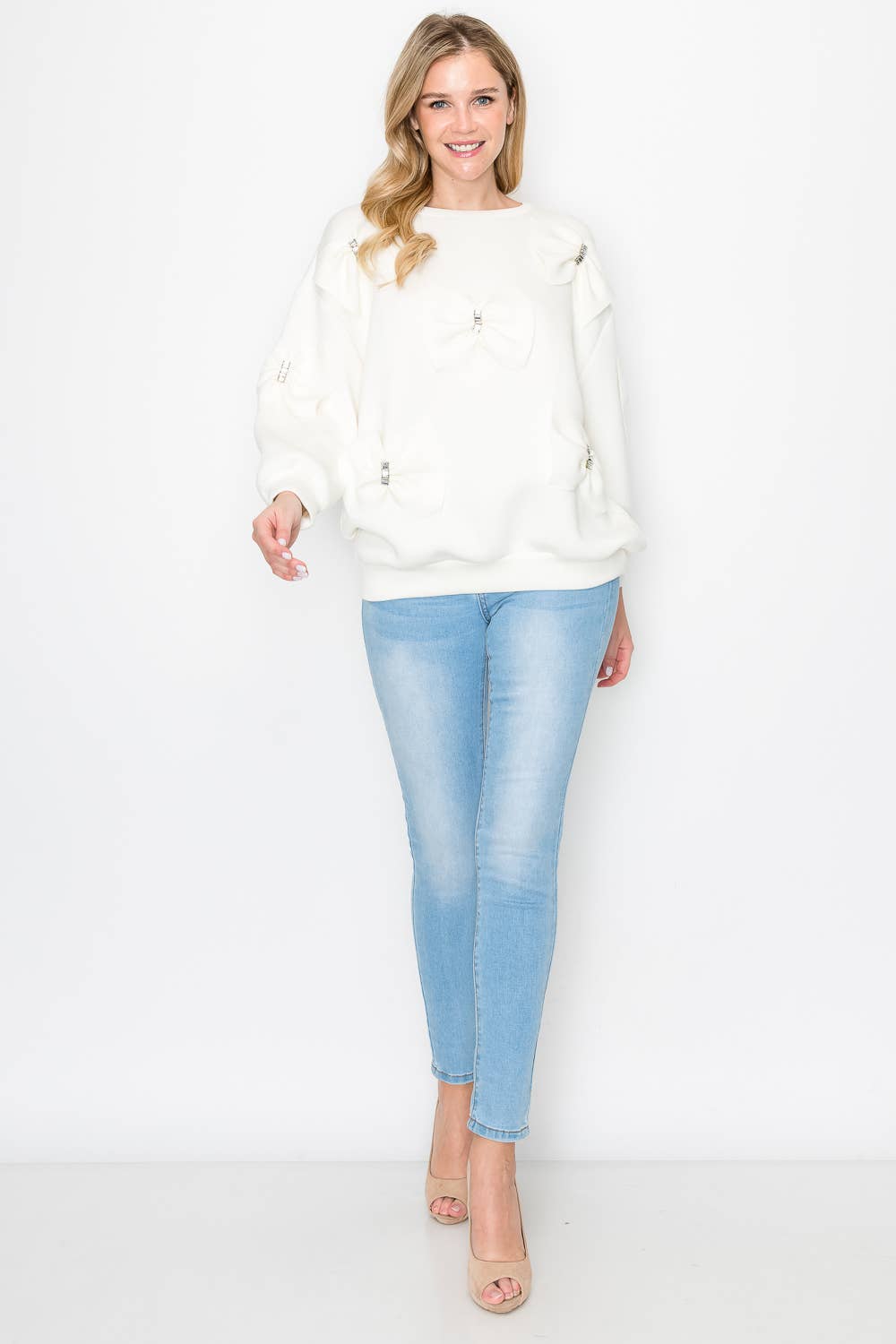 Fiora French Scuba Ribbon-Bow Top