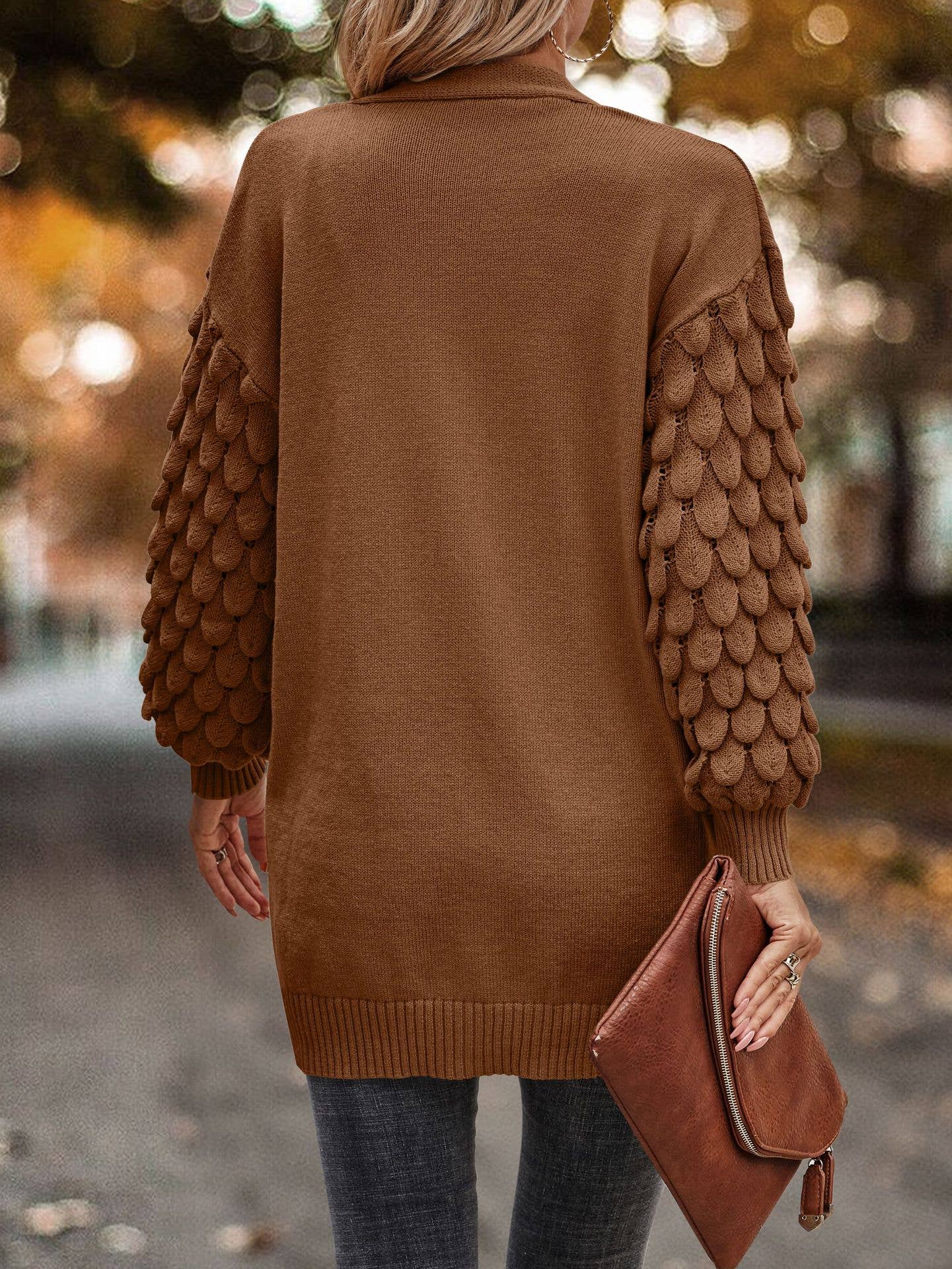 Knit Scalloped Detail Open Cardigan