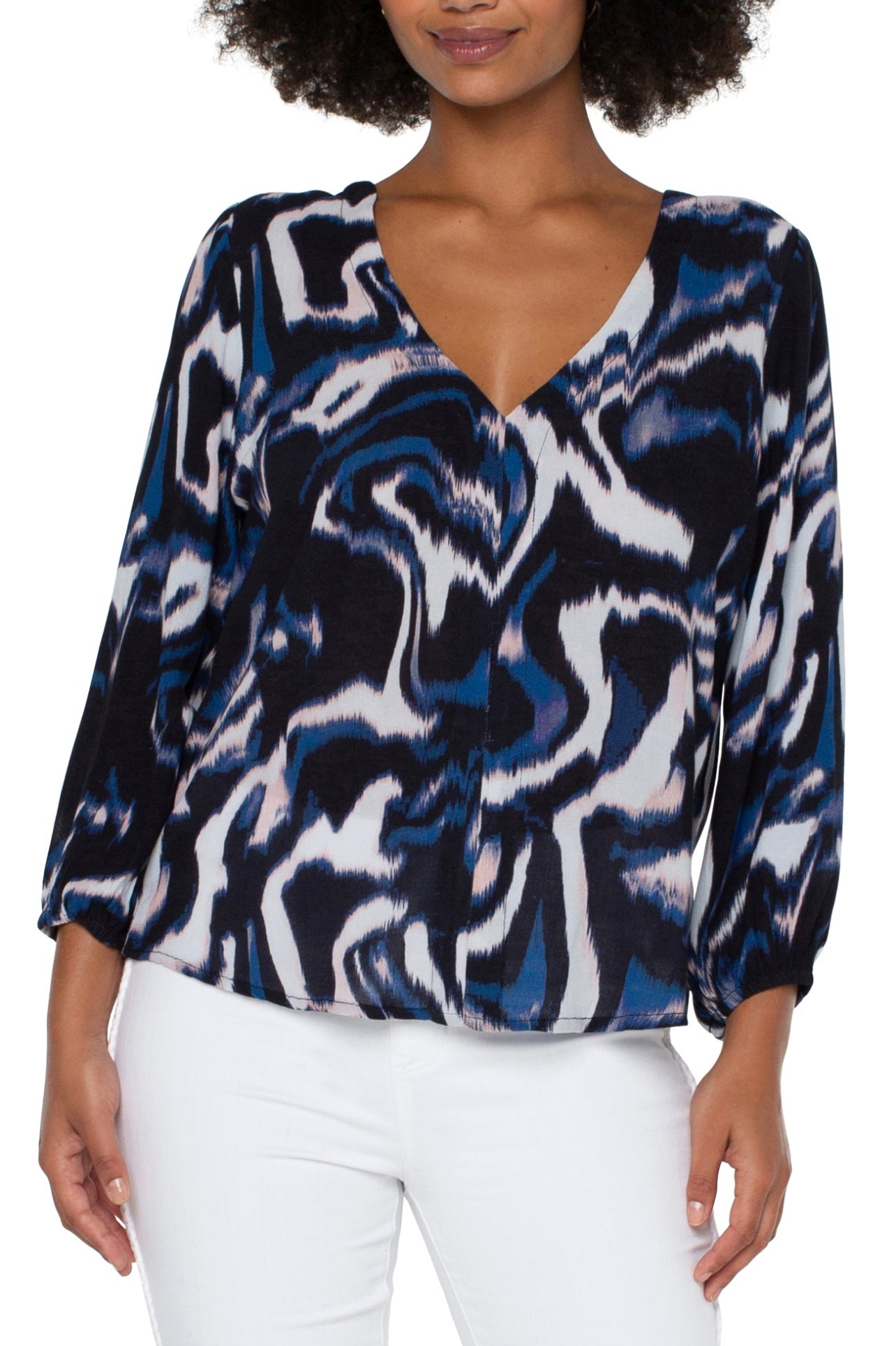 LIVERPOOL 3/4 SLEEVE DOUBLE V NECK WOVEN TOP