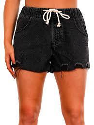 DISTRESSED DENIM DRAWSTRING SHORTS