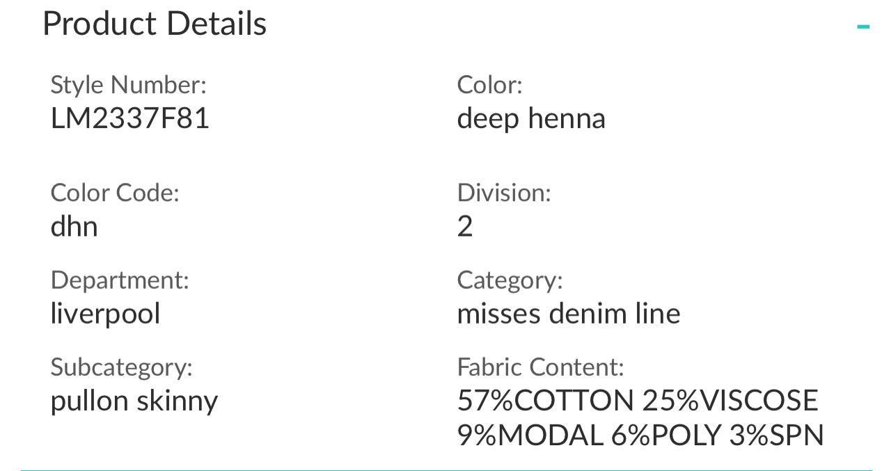 LIVERPOOL GIA GLIDER ANKE SKINNY DEEP HENNA