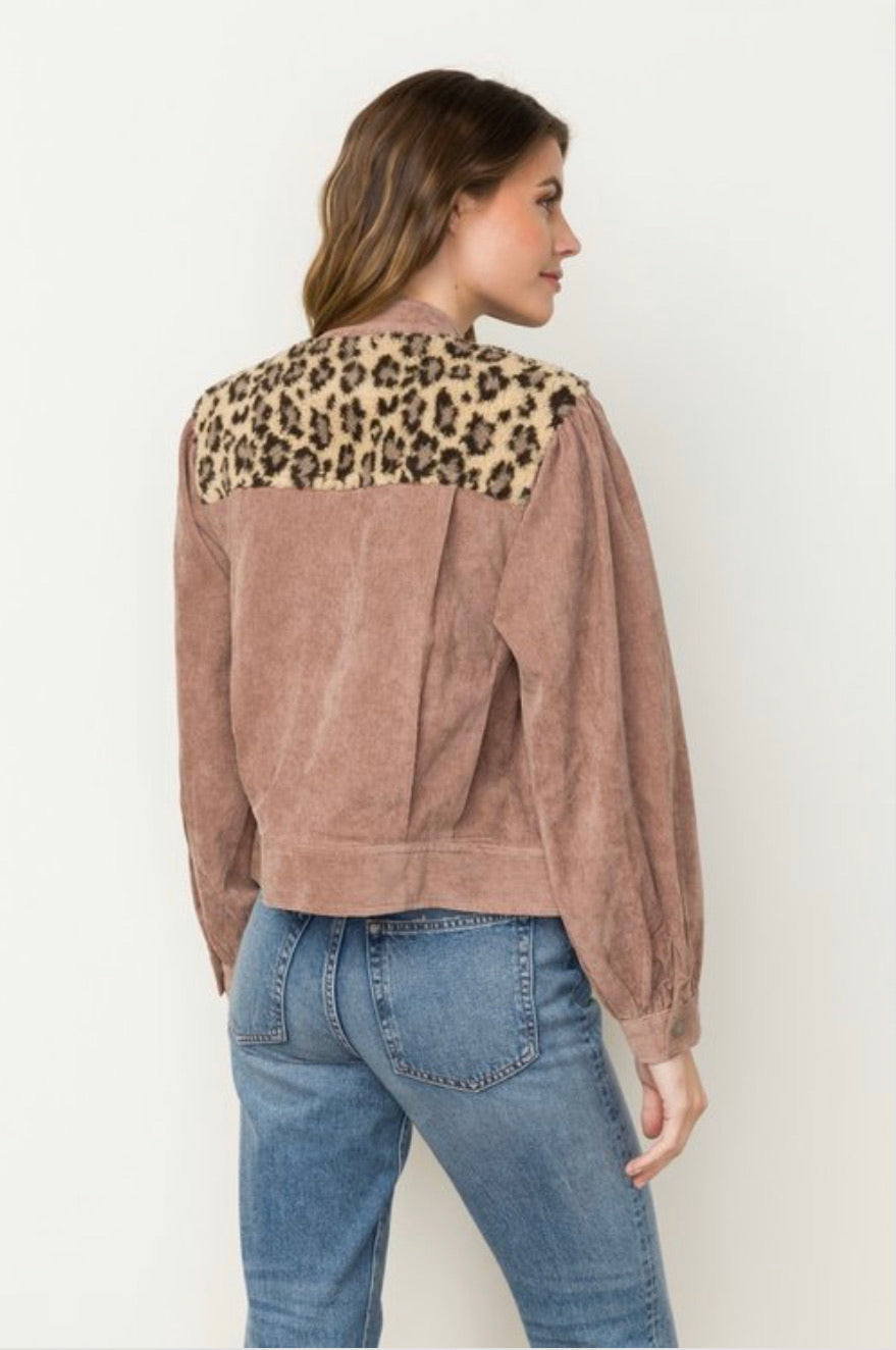 MYSTREE ANIMAL PRINTED FUR POINT BOMBER JACKET