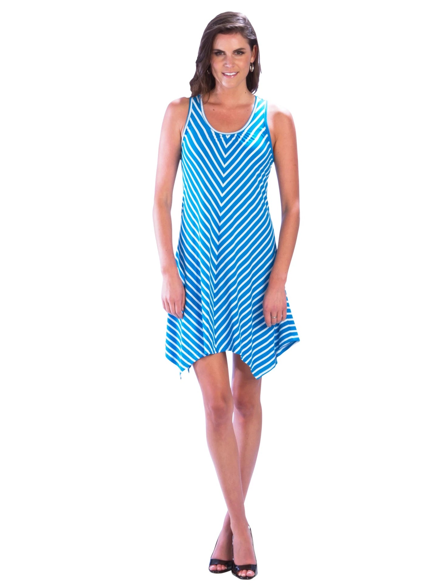 BLUE & WHITE RAZOR BACK DRESS