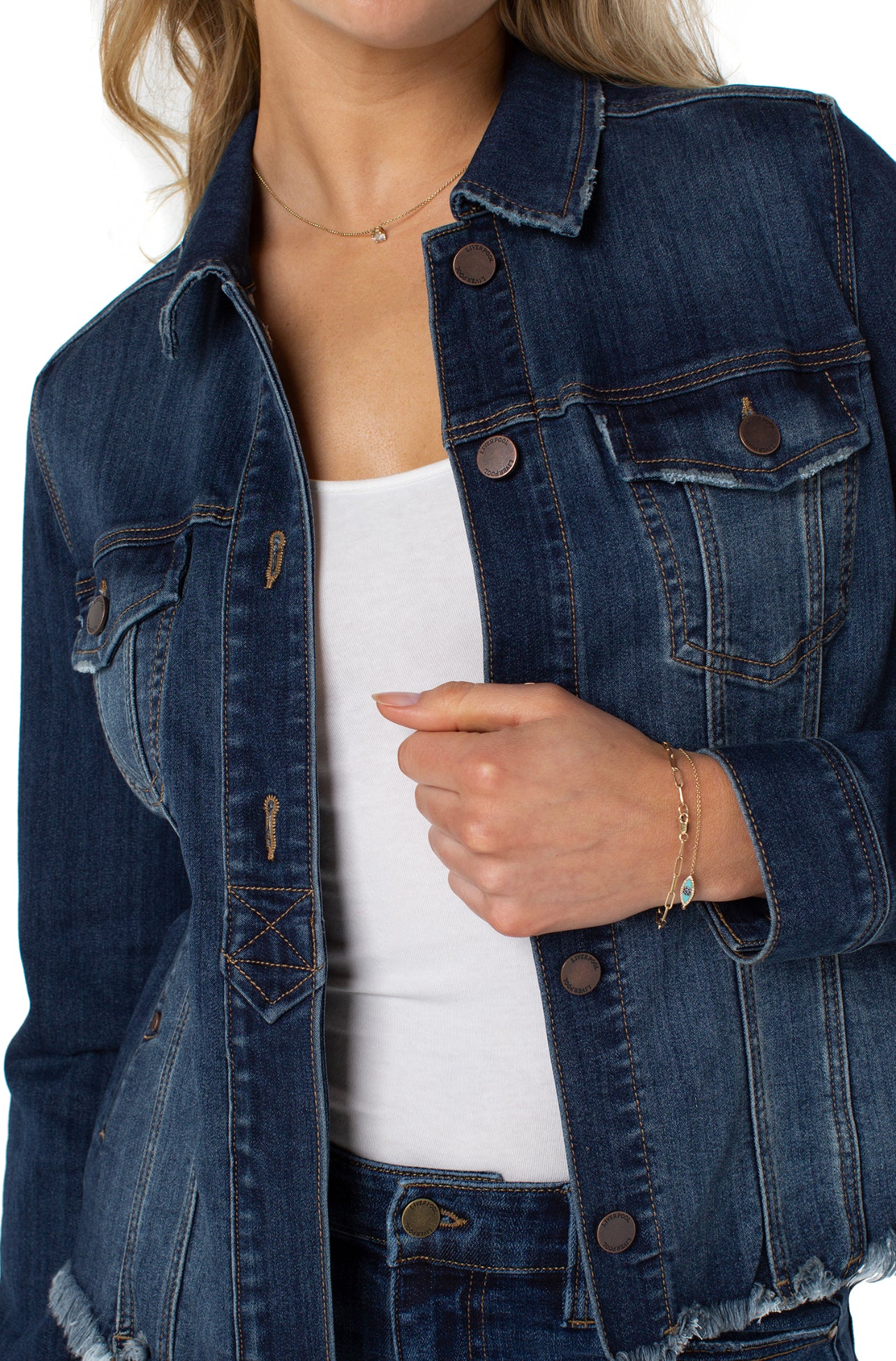 LIVERPOOL HALF PLACKET RAW HEM TRUCKER